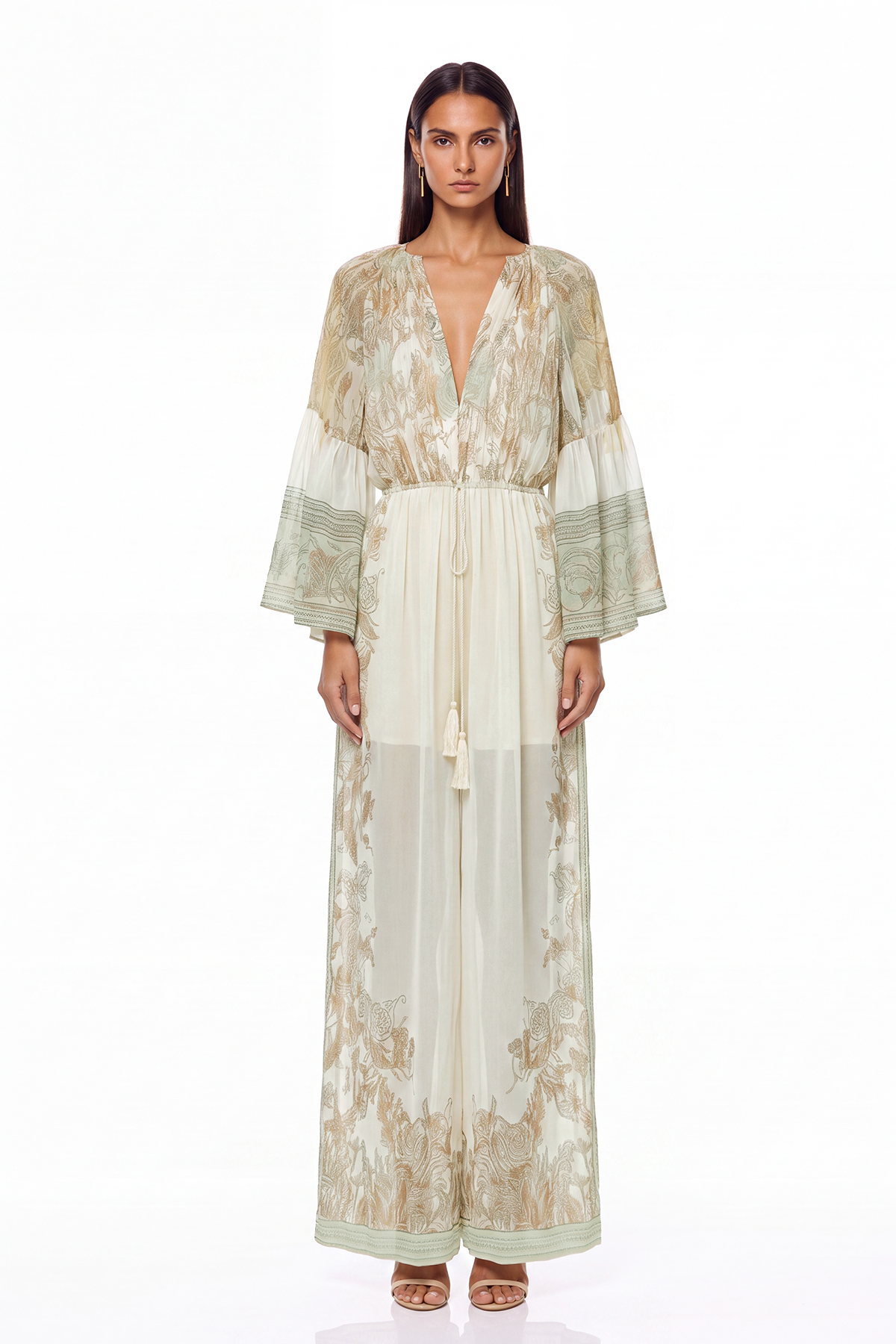 Hermokrates V Neck Ruch Floral Jumpsuit