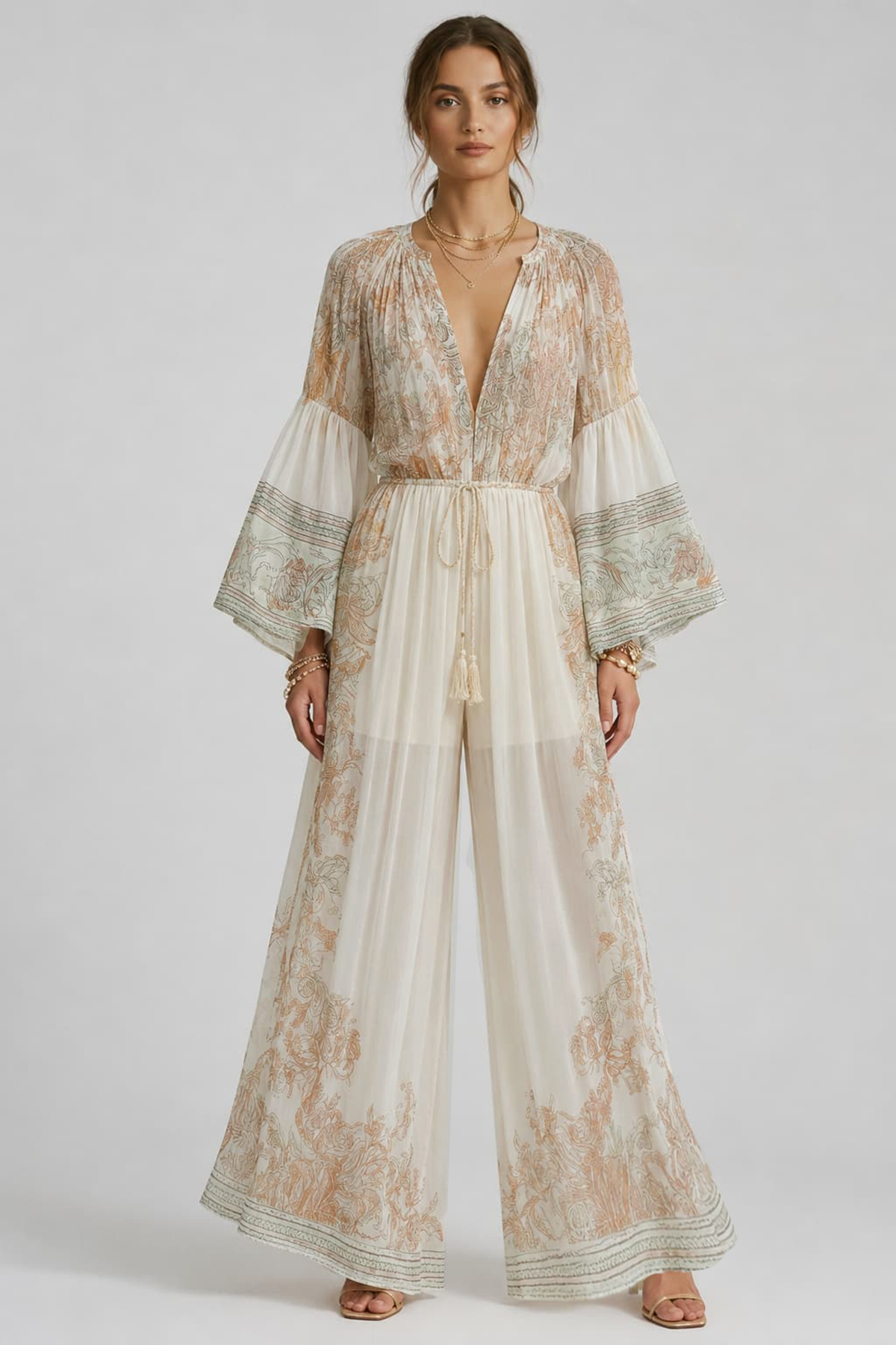 Hermokrates V Neck Ruch Floral Jumpsuit