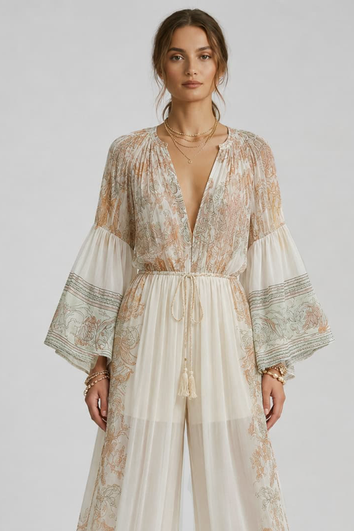 Hermokrates V Neck Ruch Floral Jumpsuit
