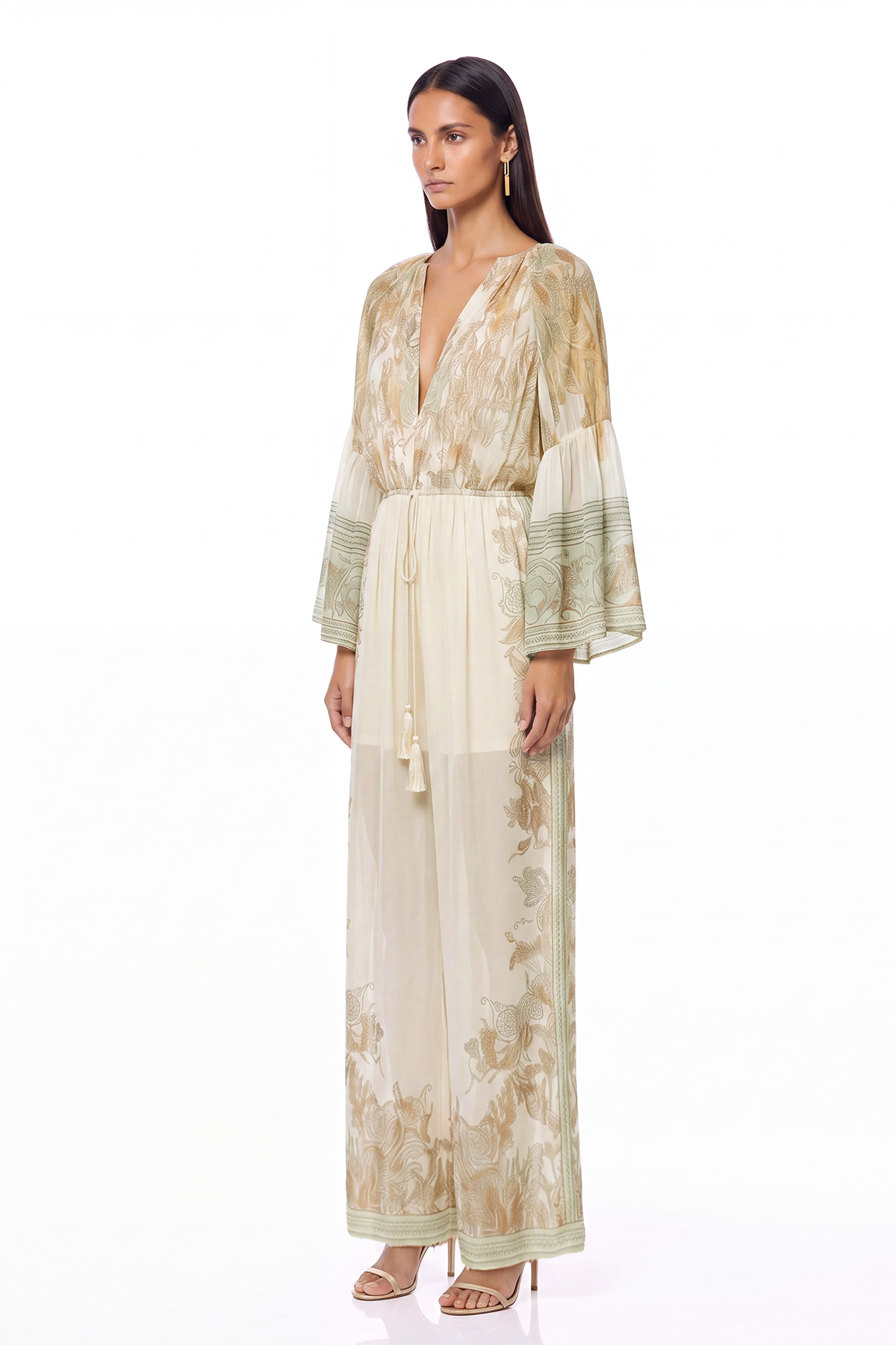 Hermokrates V Neck Ruch Floral Jumpsuit