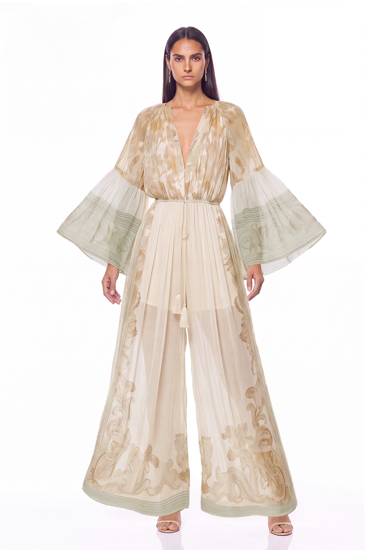 Hermokrates V Neck Ruch Floral Jumpsuit