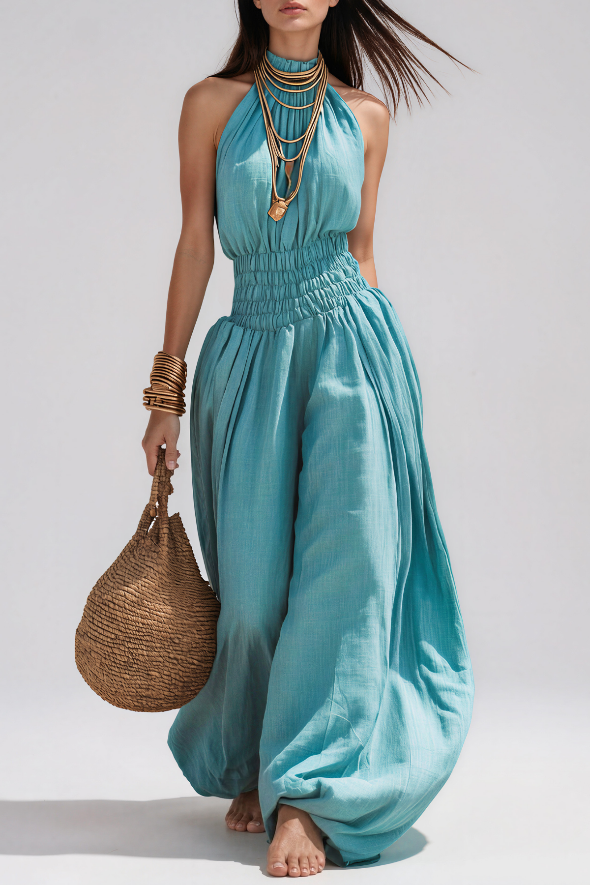Hermolaos Sleeveless Ruch Jumpsuit