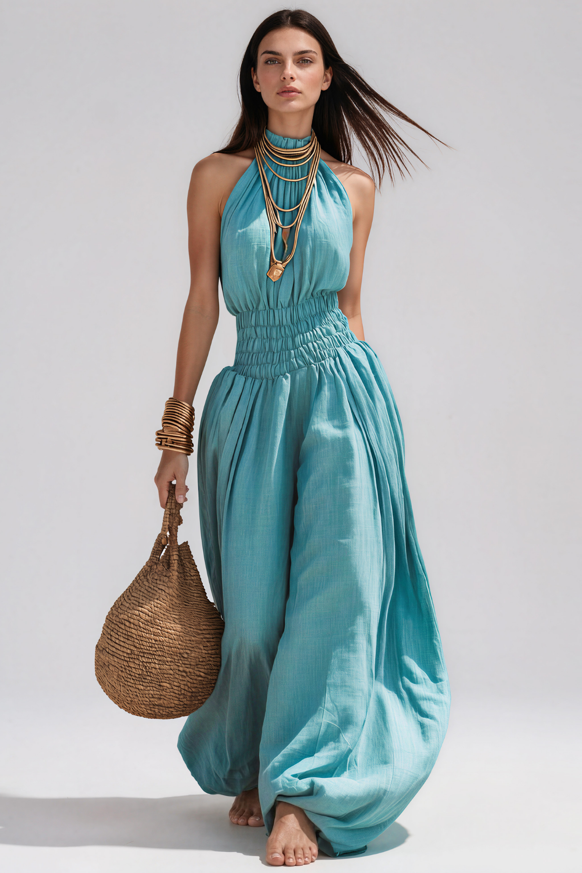 Hermolaos Sleeveless Ruch Jumpsuit
