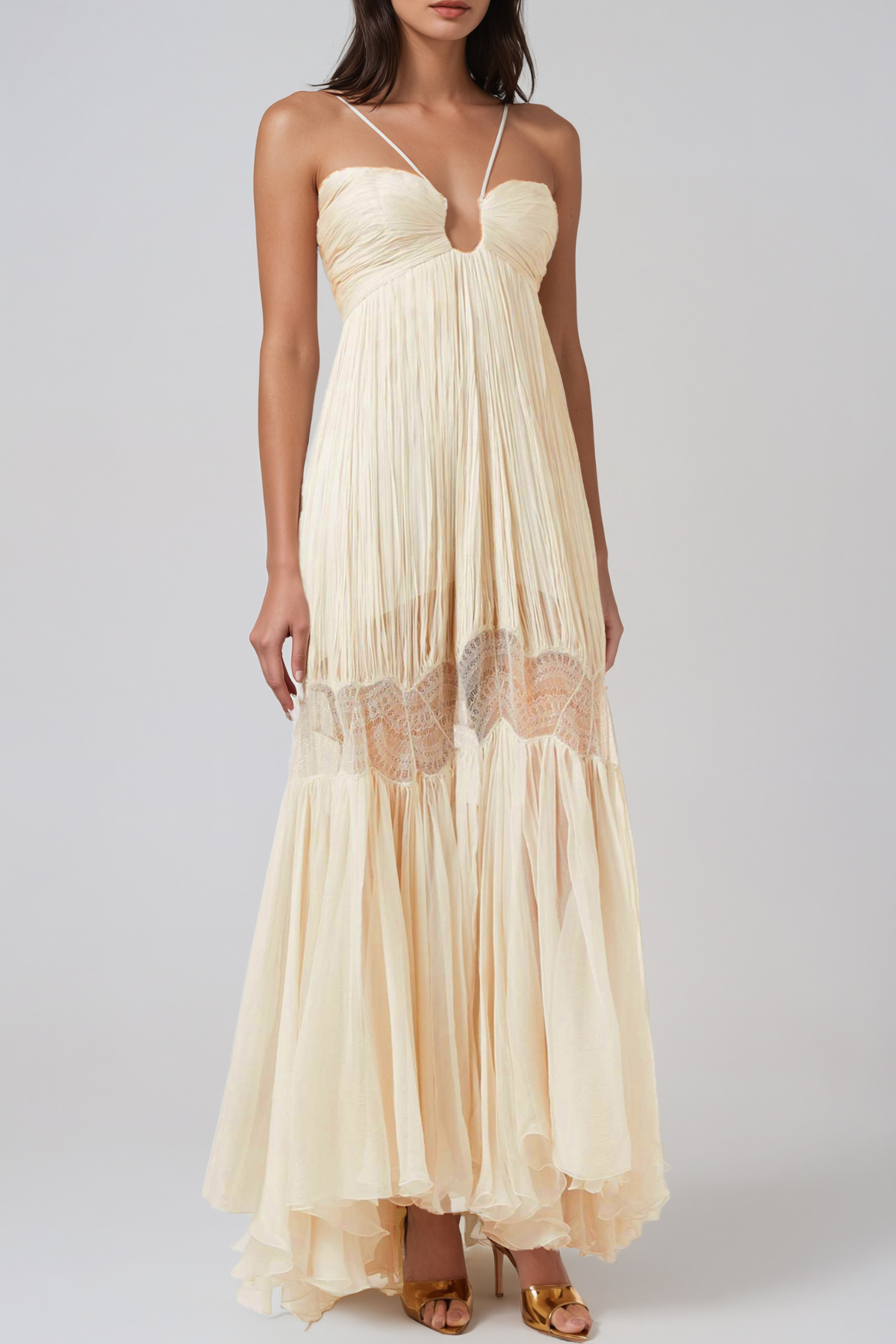 Herodias Lace Up Ruch Maxi Dress