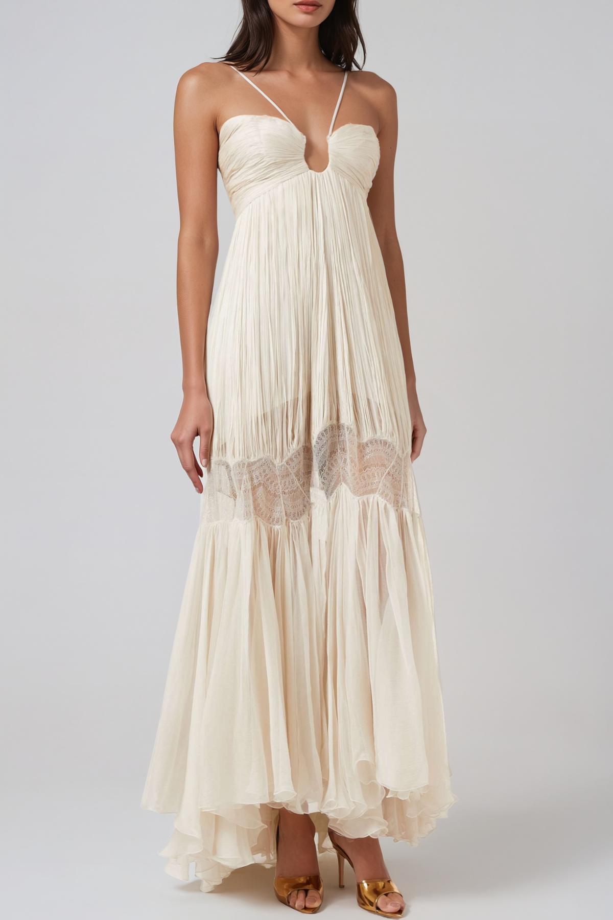 Herodias Lace Up Ruch Maxi Dress