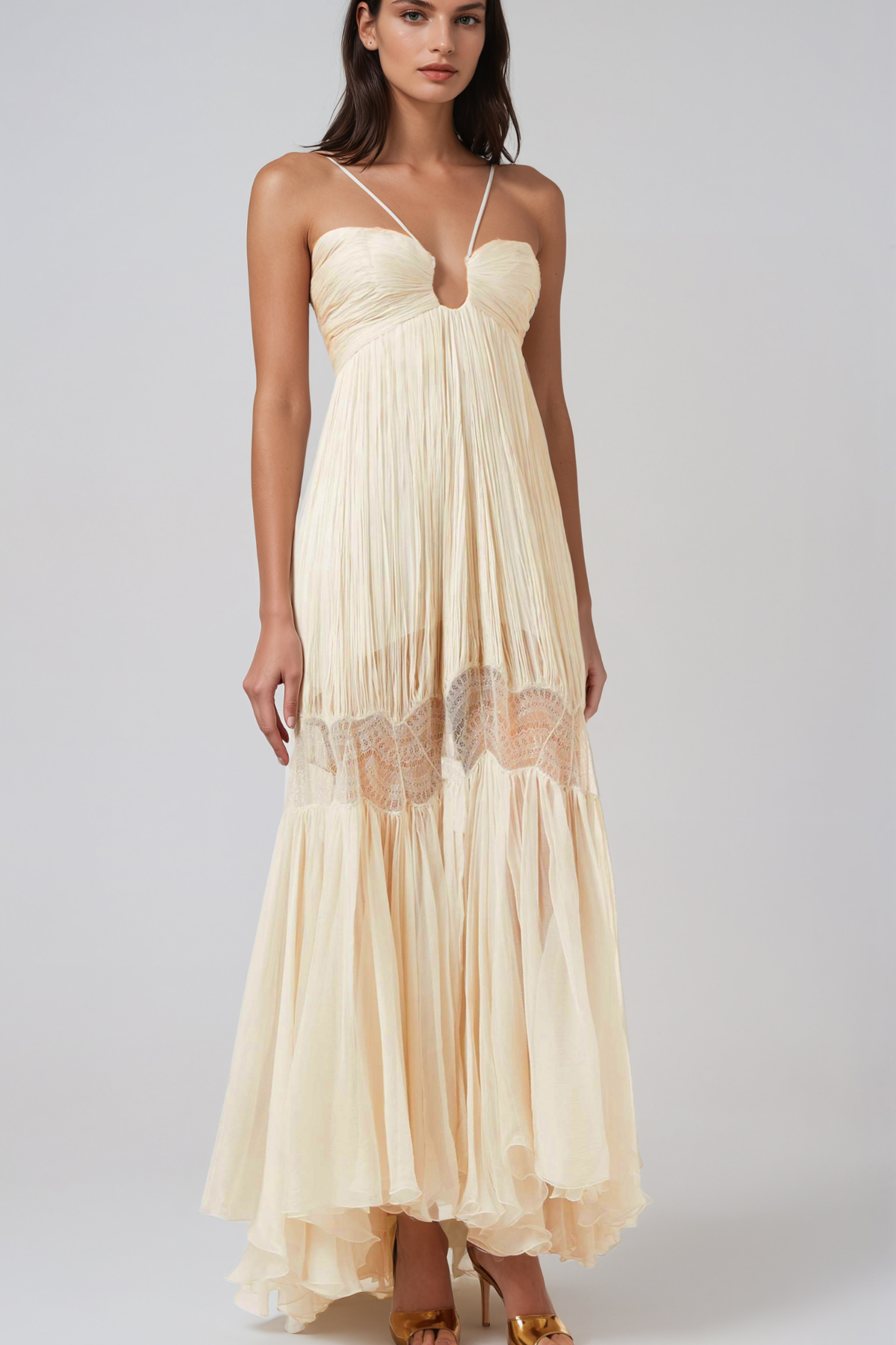Herodias Lace Up Ruch Maxi Dress
