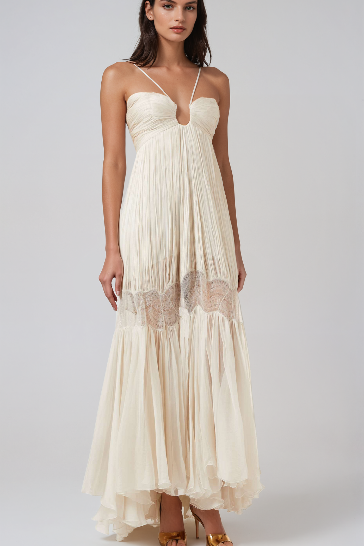 Herodias Lace Up Ruch Maxi Dress