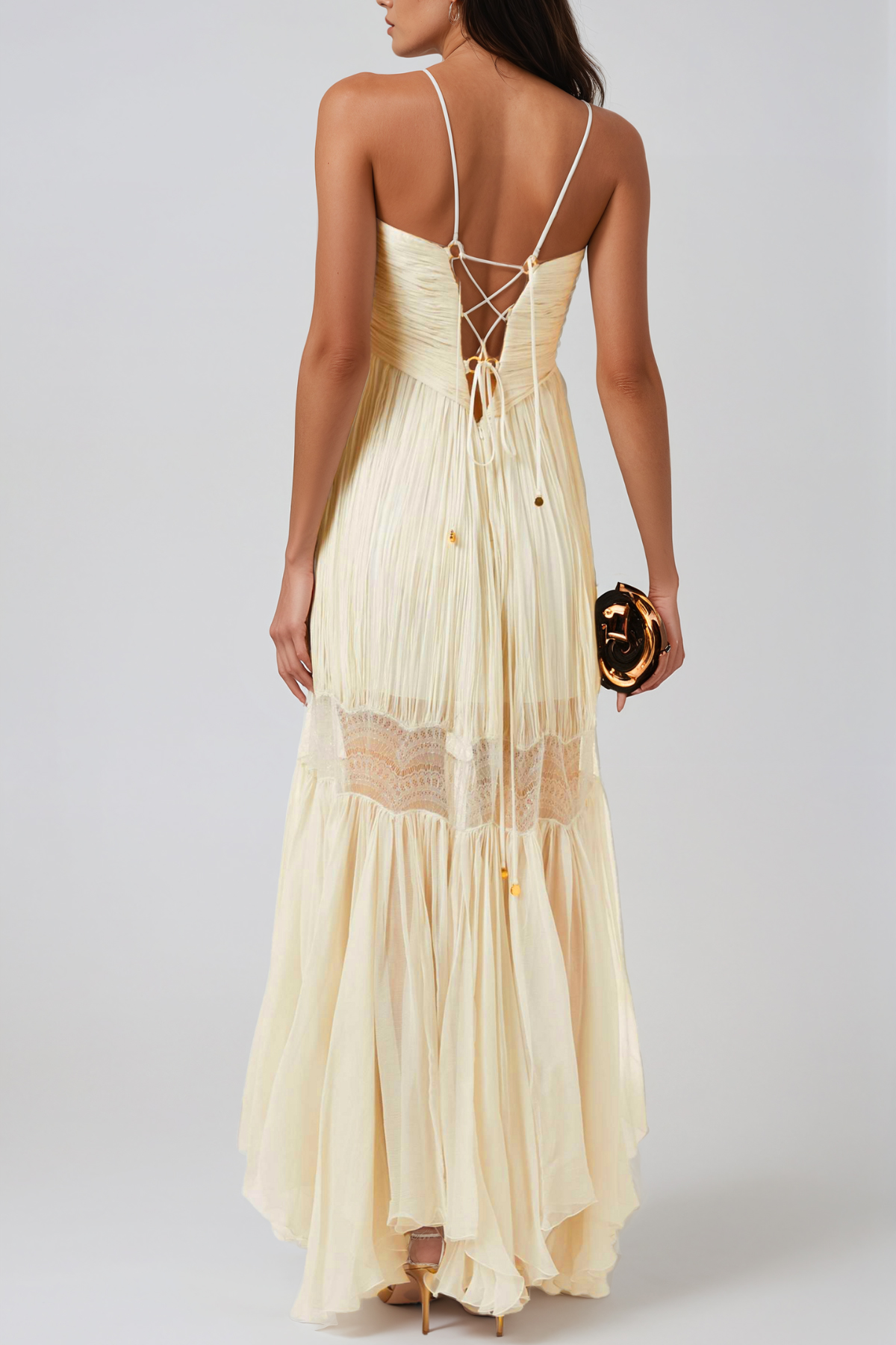 Herodias Lace Up Ruch Maxi Dress