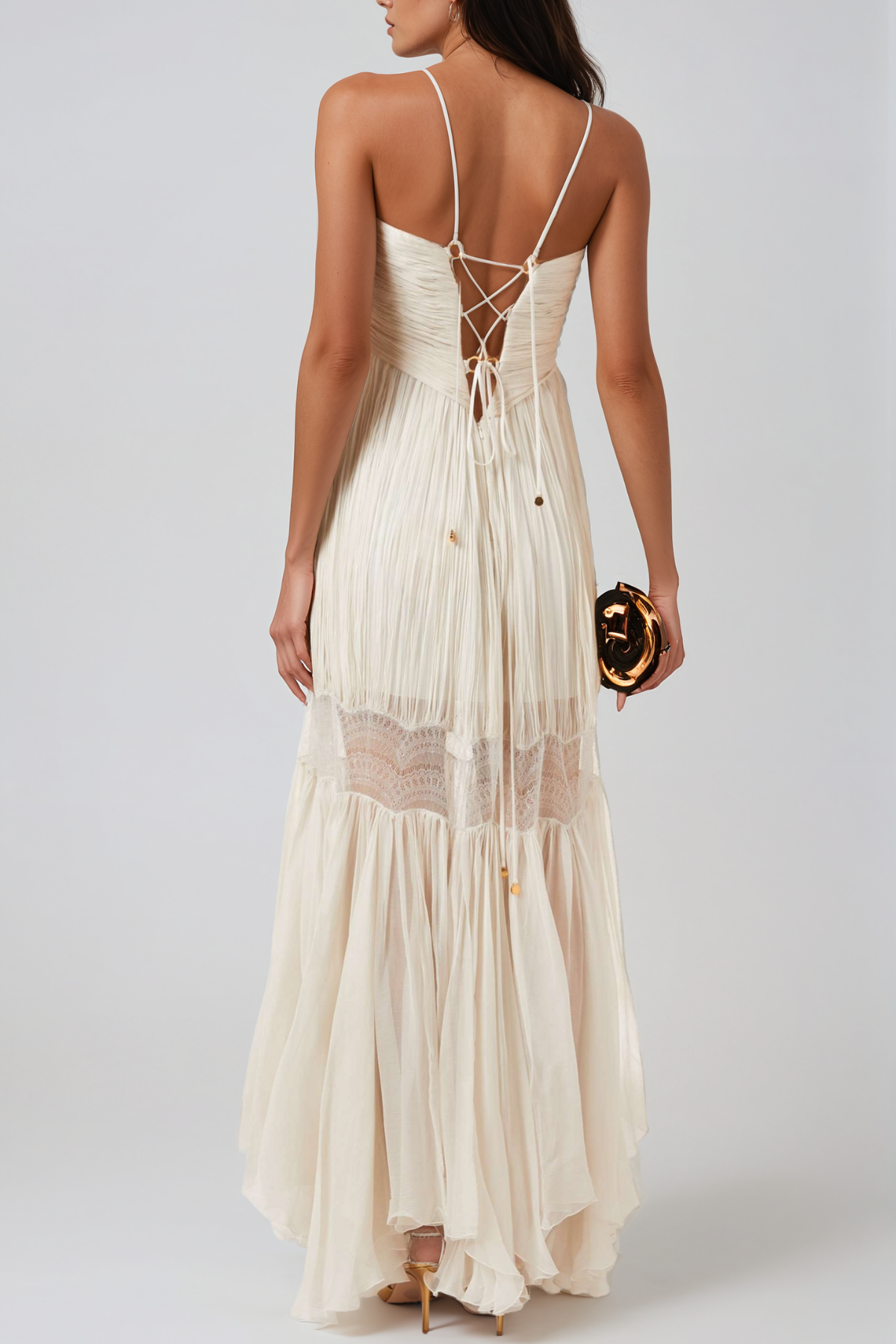 Herodias Lace Up Ruch Maxi Dress