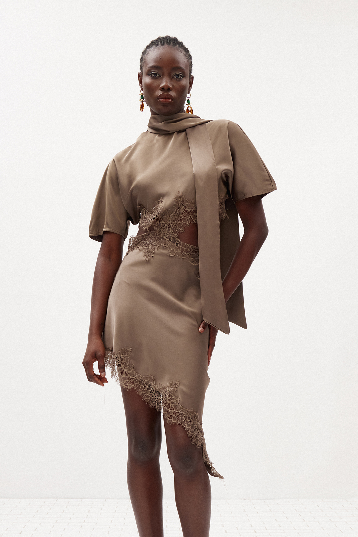 Hiwot Cutout Satin Mini Dress