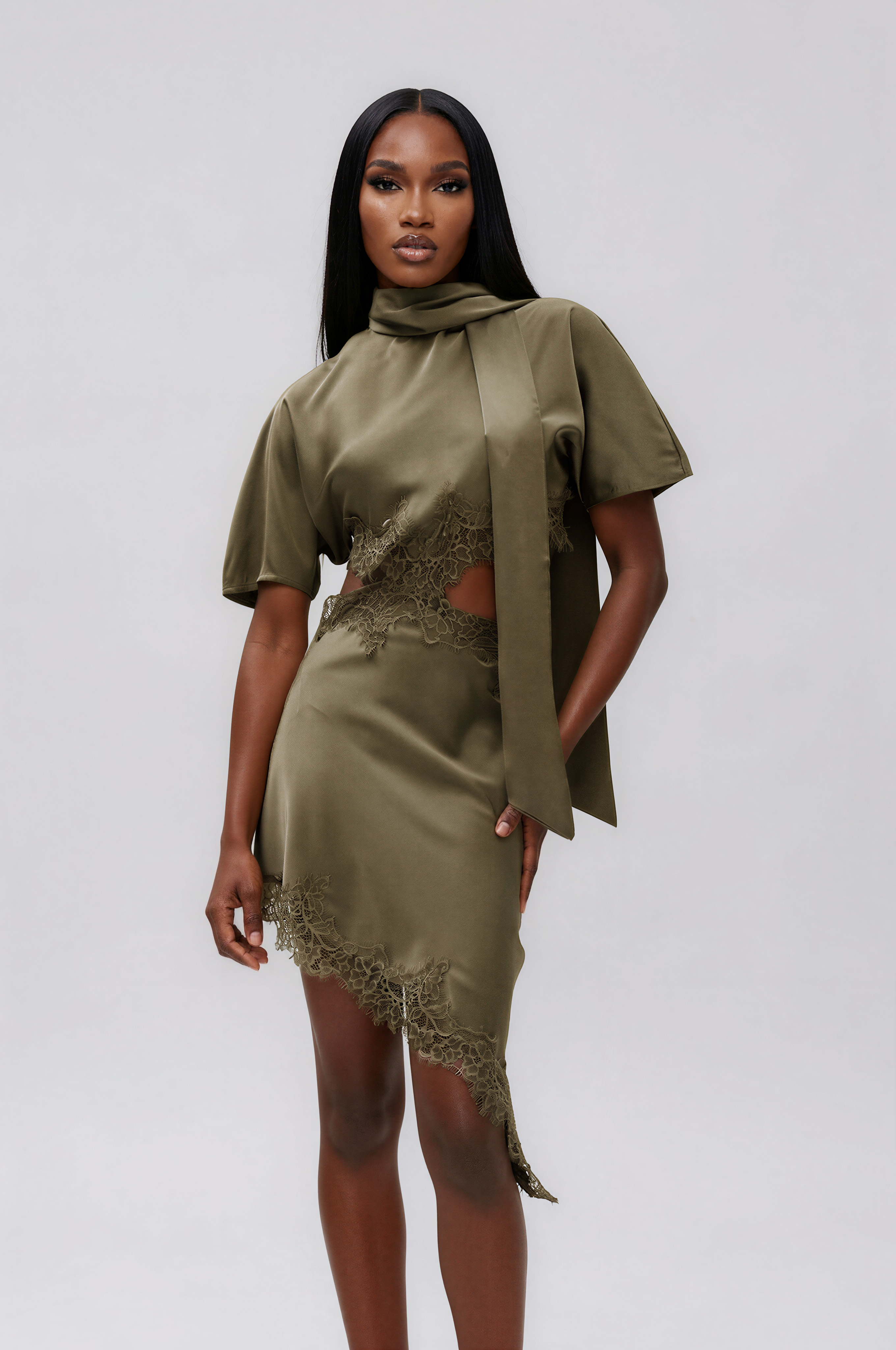 Hiwot Cutout Satin Mini Dress