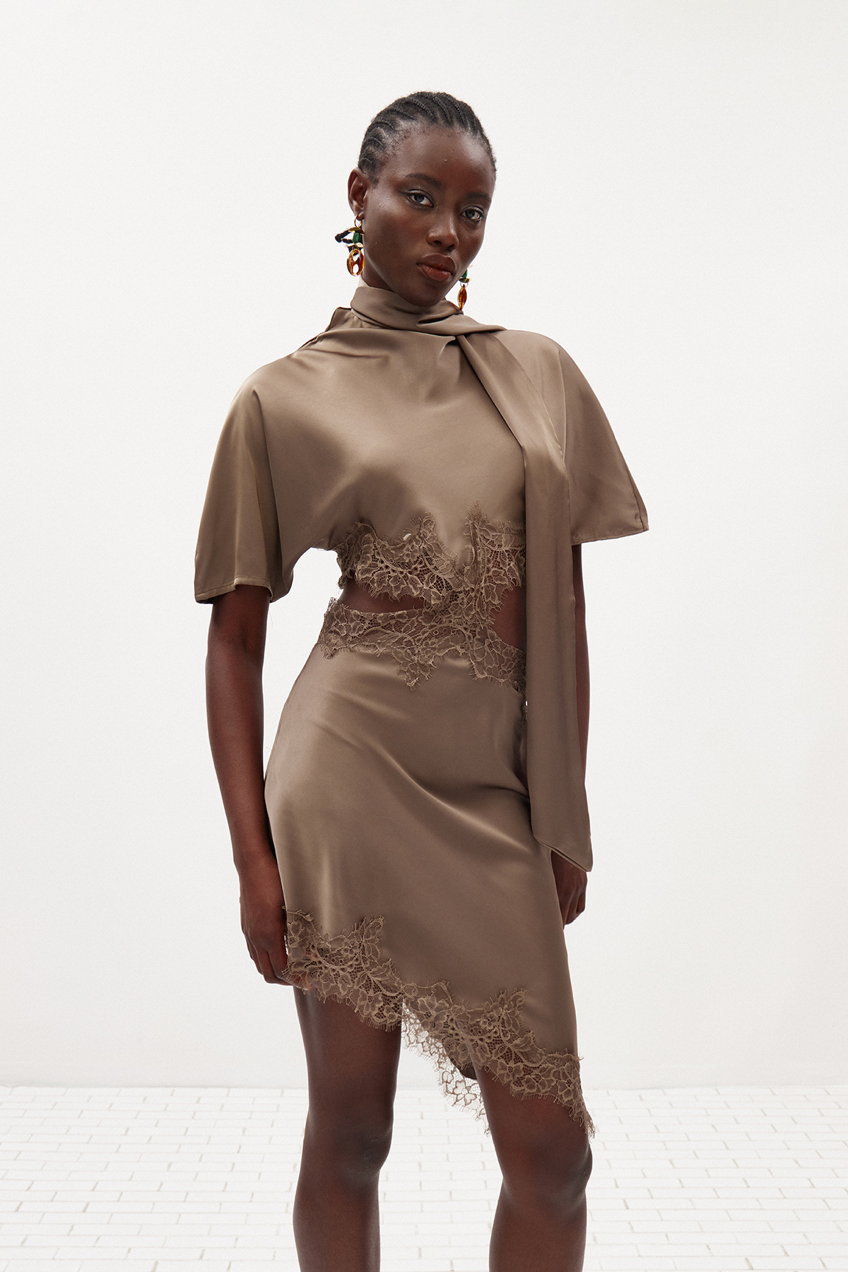 Hiwot Cutout Satin Mini Dress
