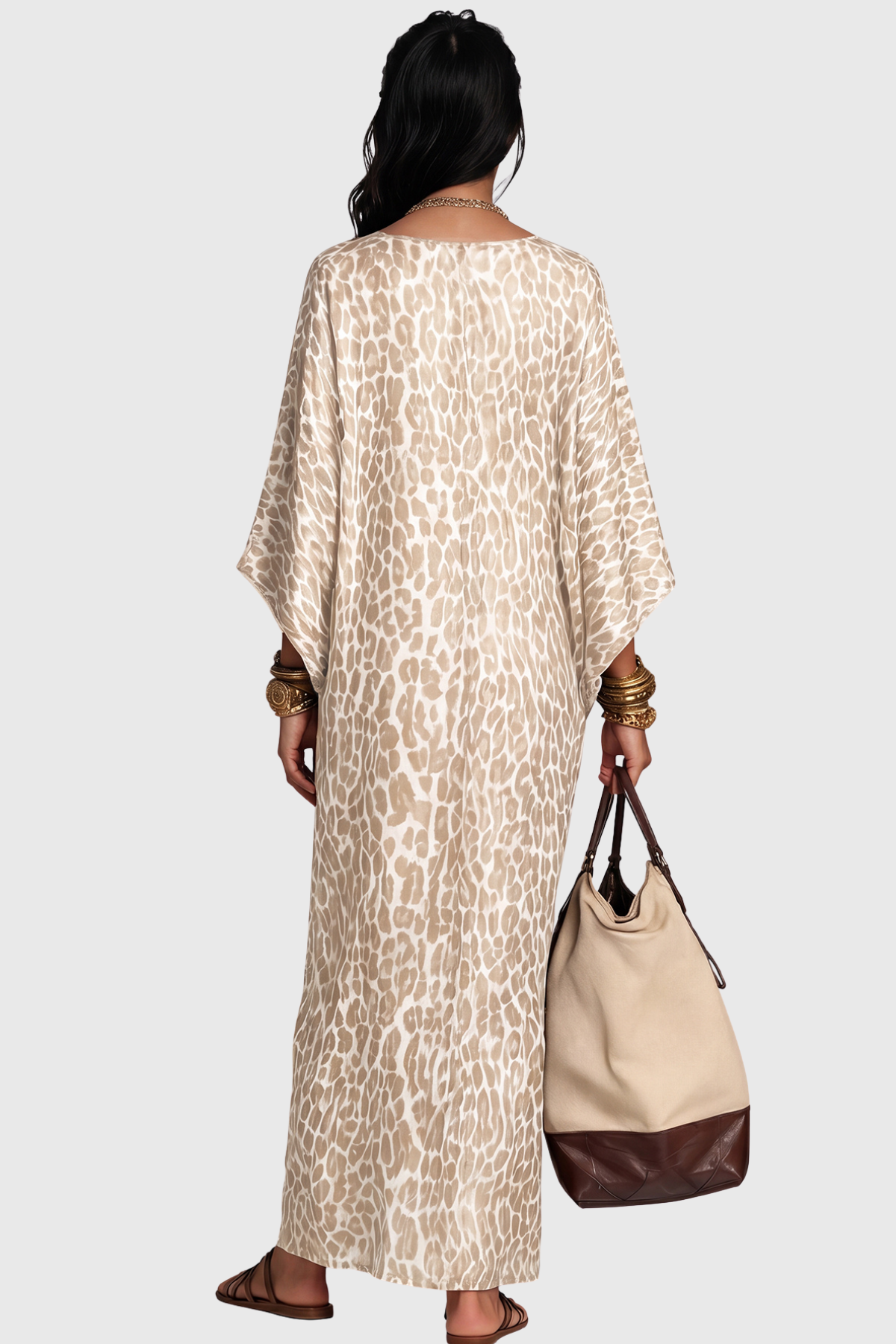 Invidia V Neck Leopard Maxi Dress In Apricot