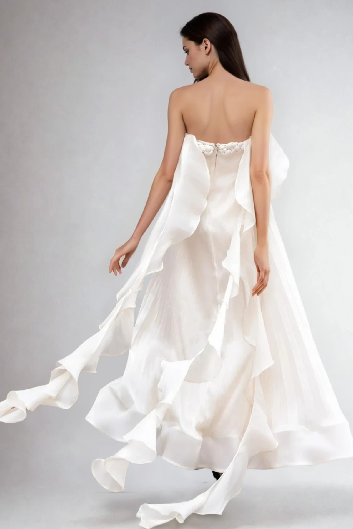 Felipinho Strapless Ruch Fringe Maxi Dress