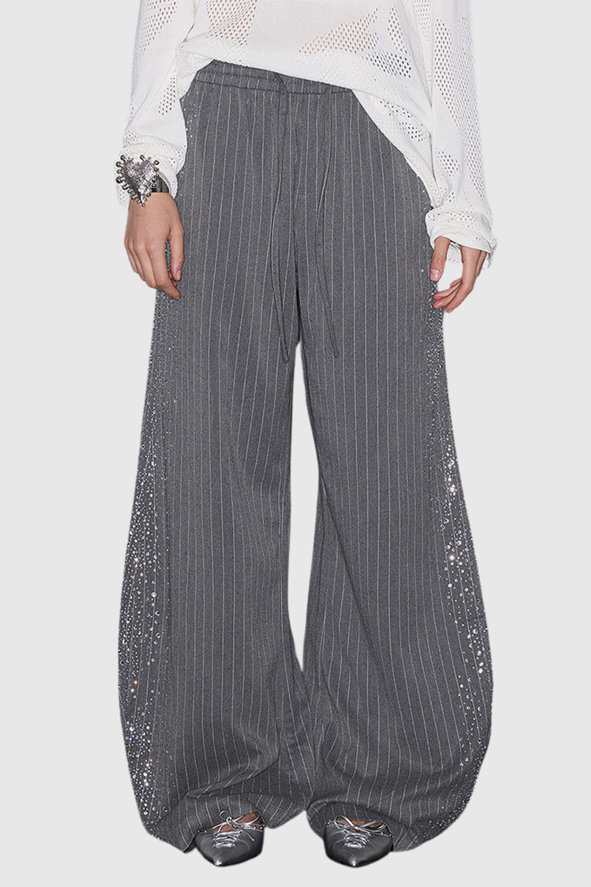 Chrysanthe Rhinestone Stripe Baggy Pants