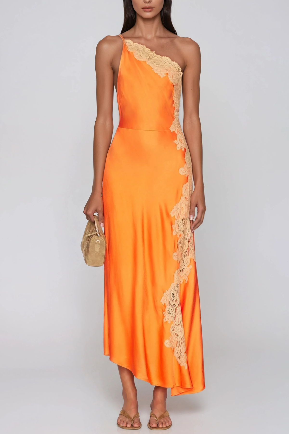 Bess One Shoulder Lace Satin Maxi Dress