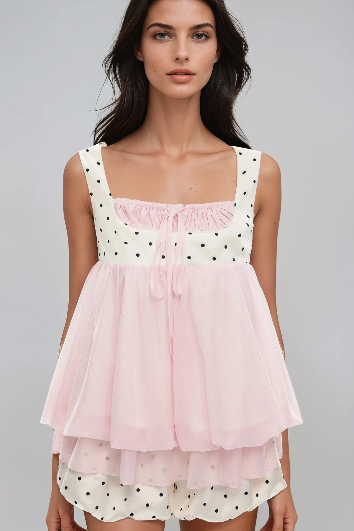 Henrikki Dot Mesh Bubble Mini Shorts Set