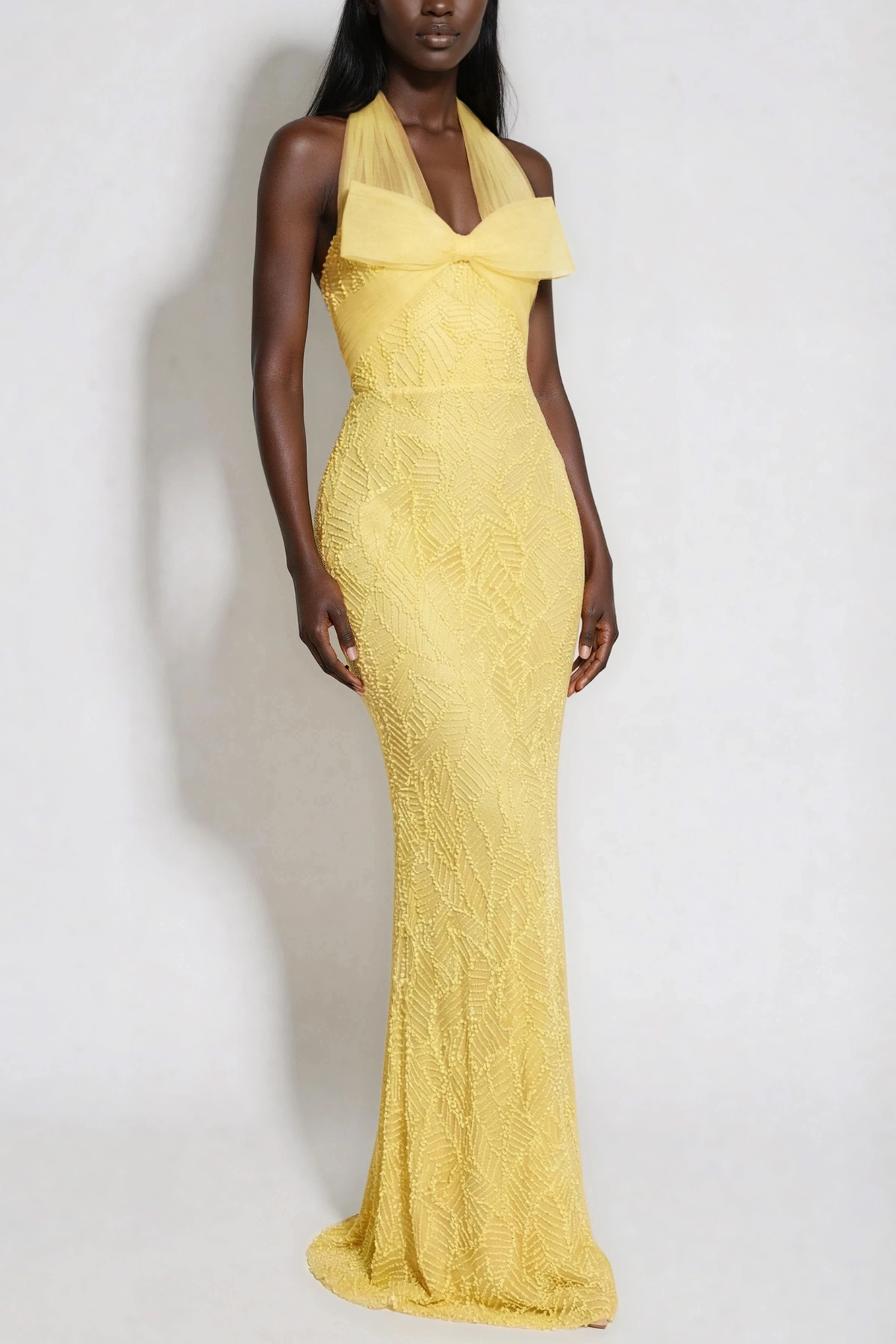 Frederica Halter Neck Bow Embellished Maxi Dress