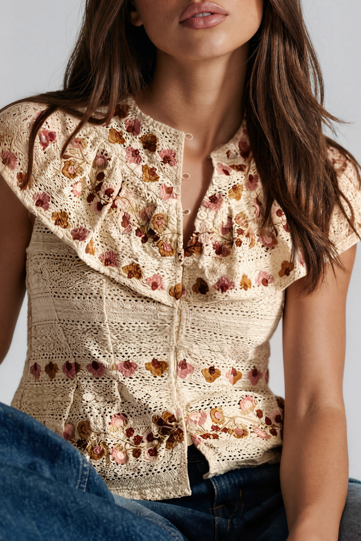 Kanda Knit Floral Cutout Top