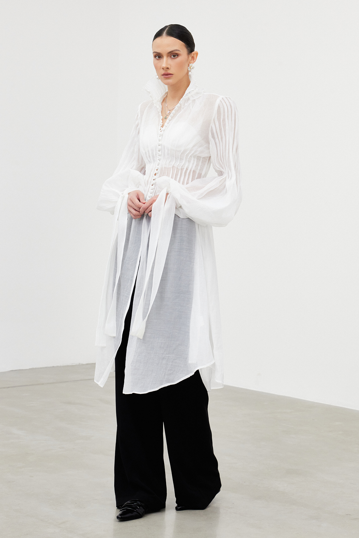 Iacchus Balloon Sleeve Mesh Midi Dress
