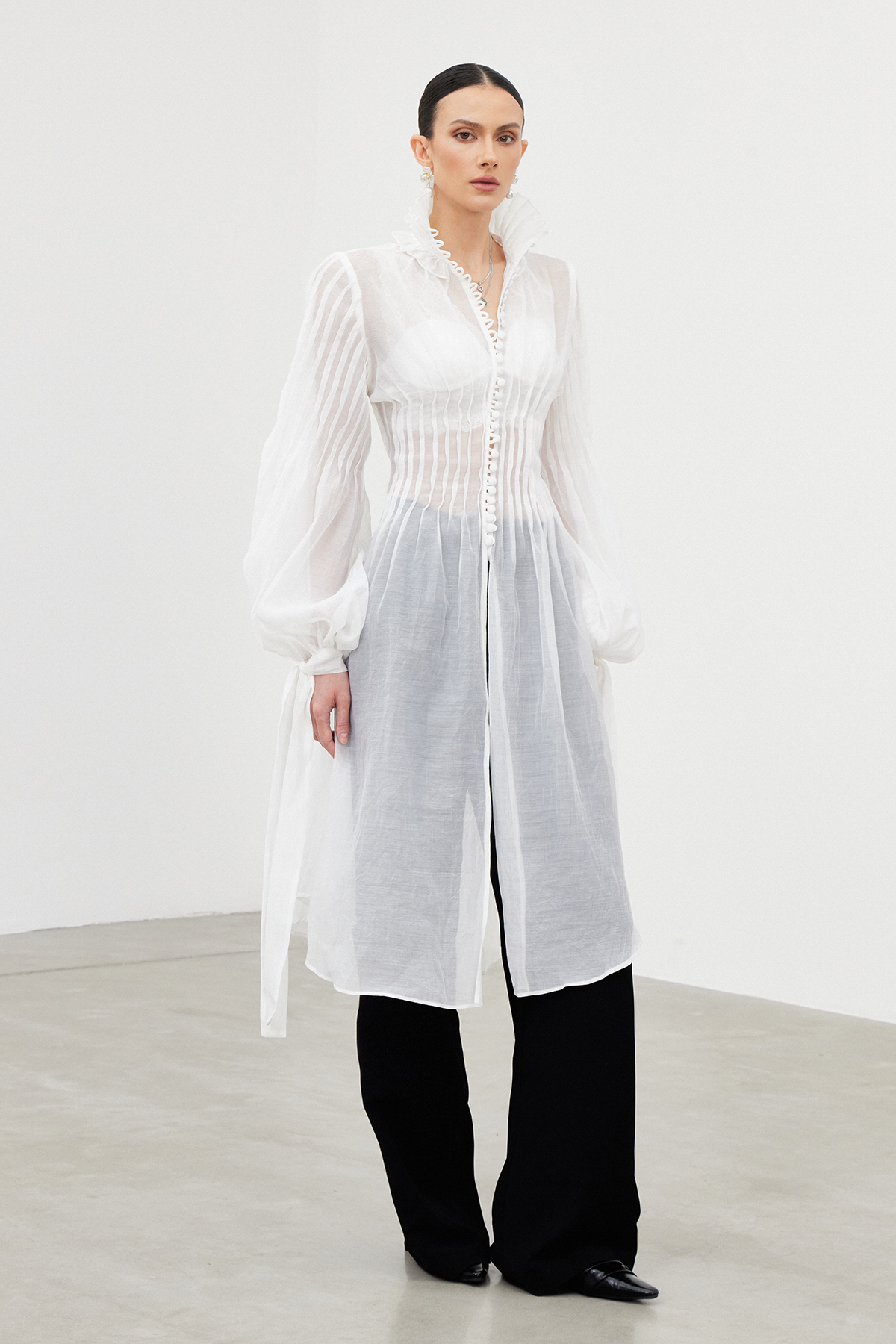 Iacchus Balloon Sleeve Mesh Midi Dress