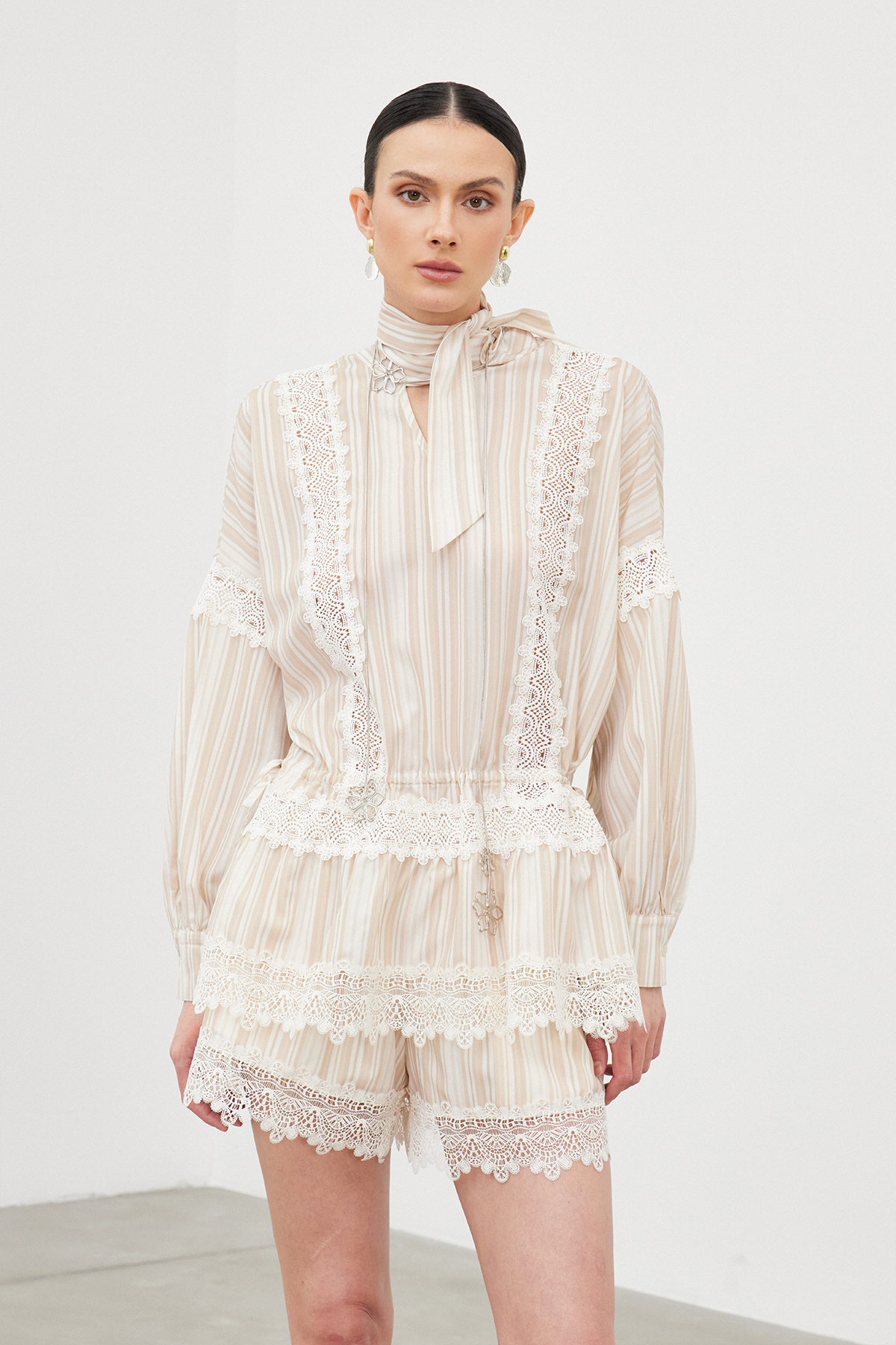 Iago Stripe Lace Shorts Set