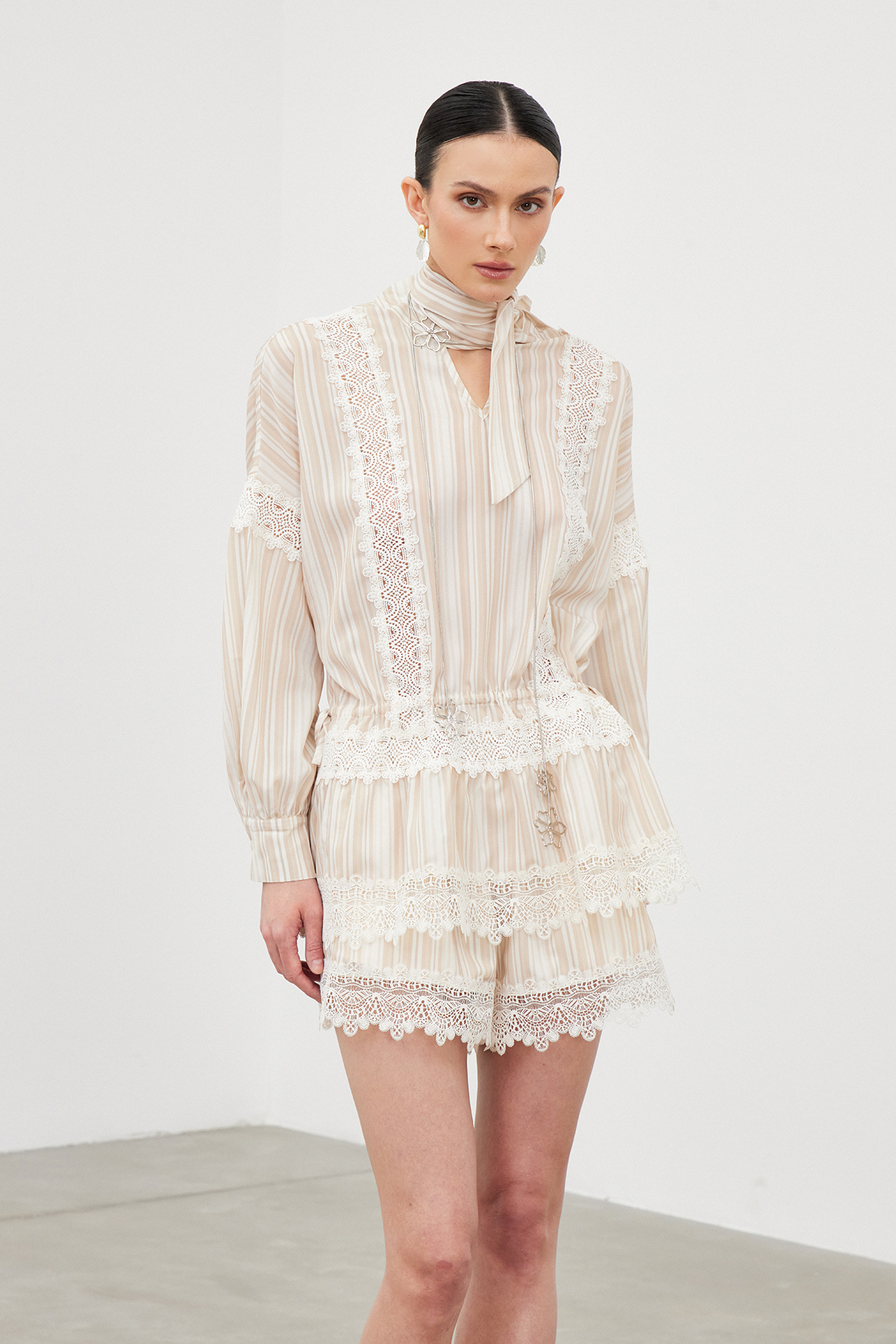 Iago Stripe Lace Shorts Set