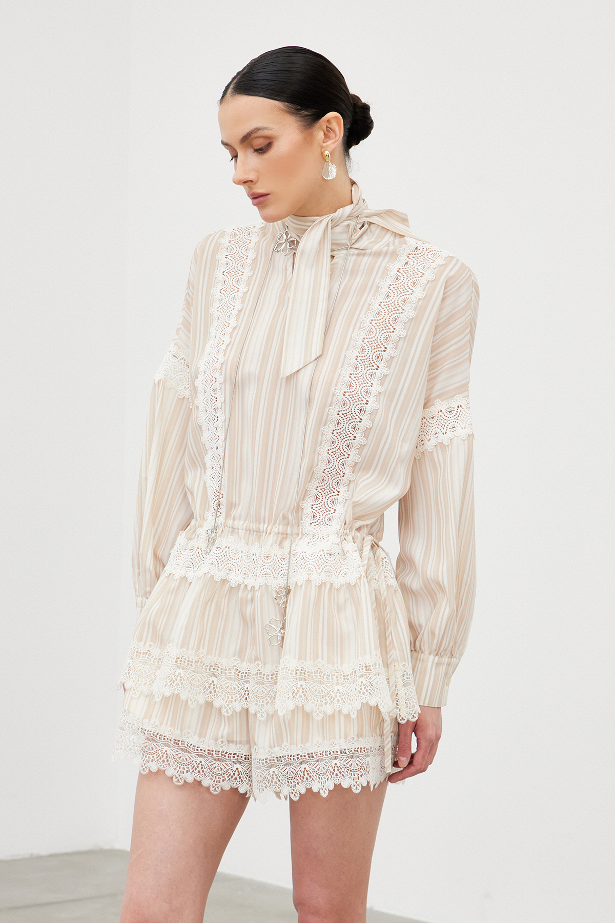 Iago Stripe Lace Shorts Set