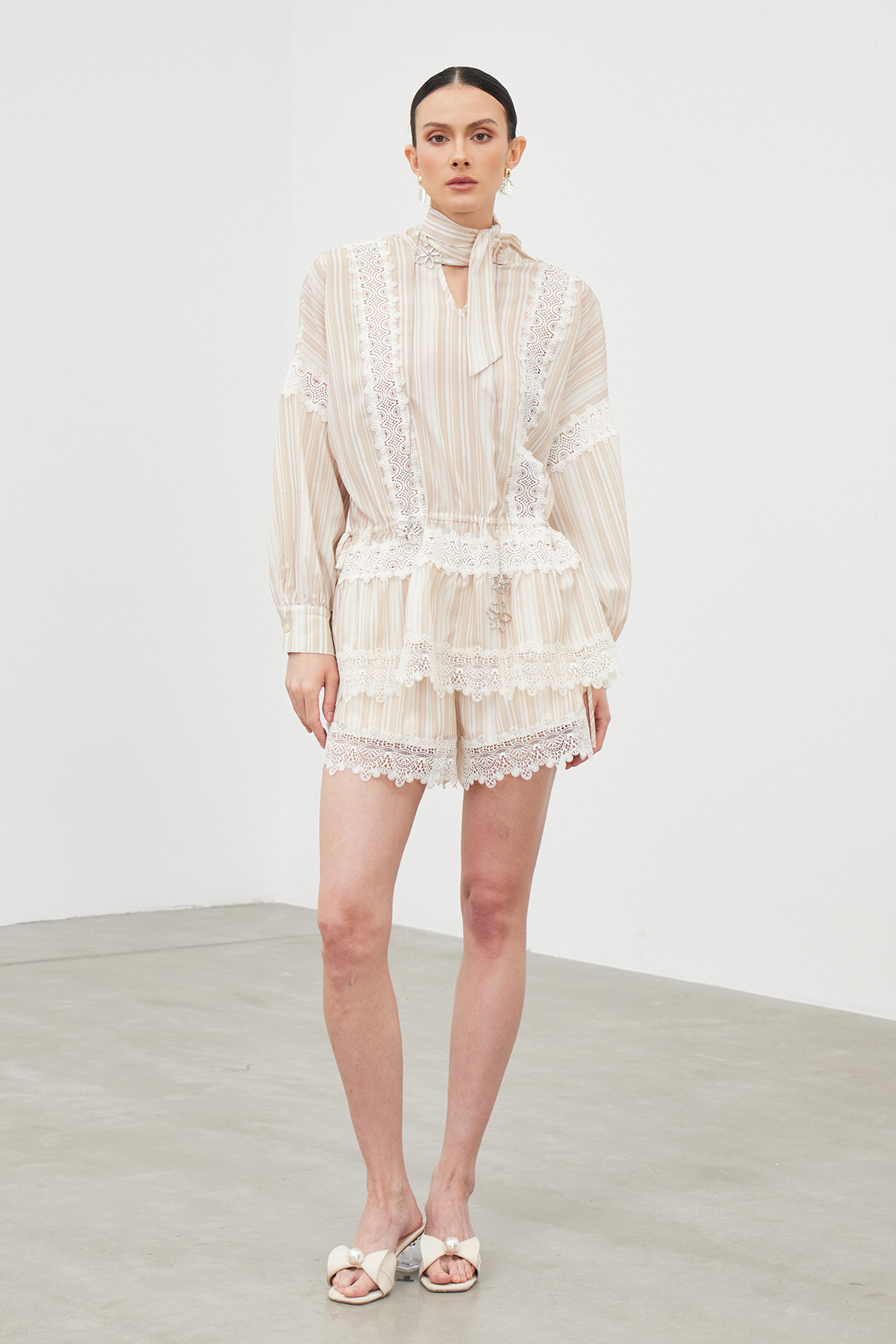 Iago Stripe Lace Shorts Set