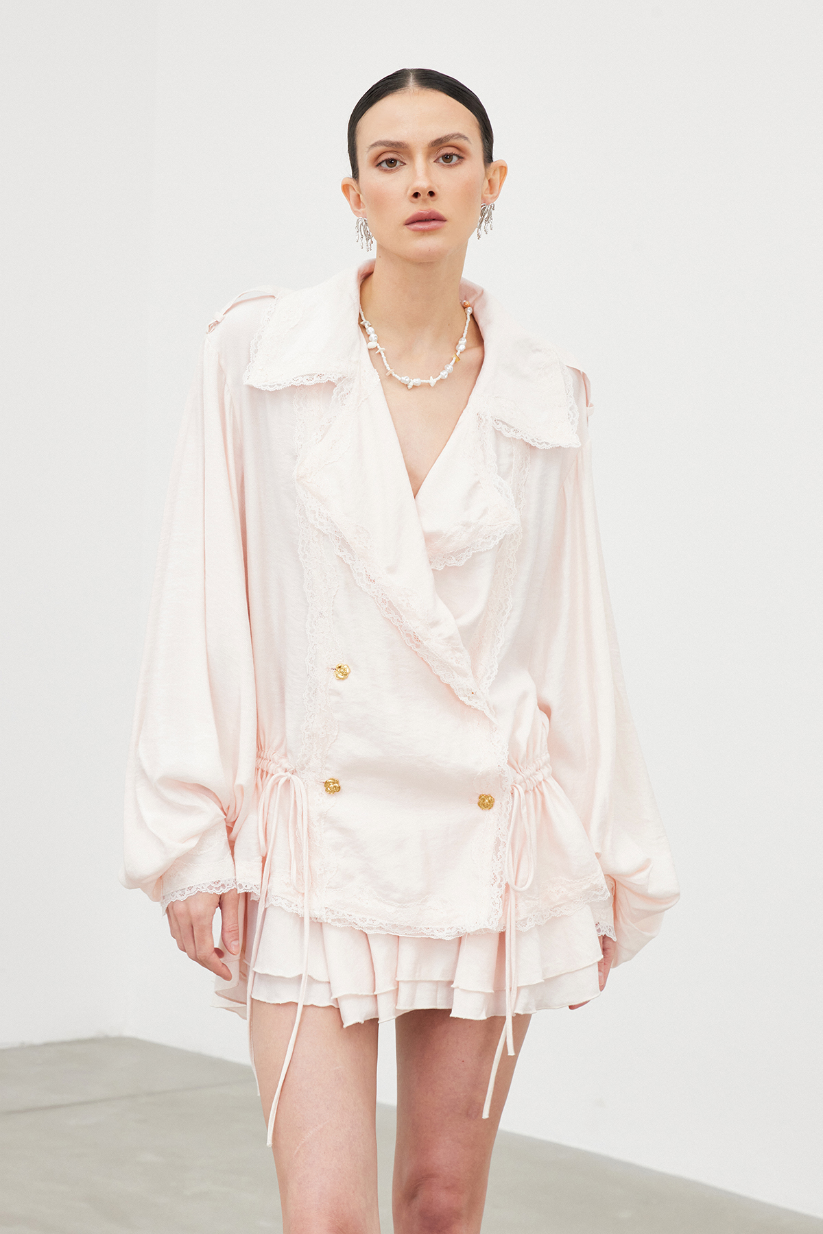 Iahel Balloon Sleeve Drawstring Skirt Set