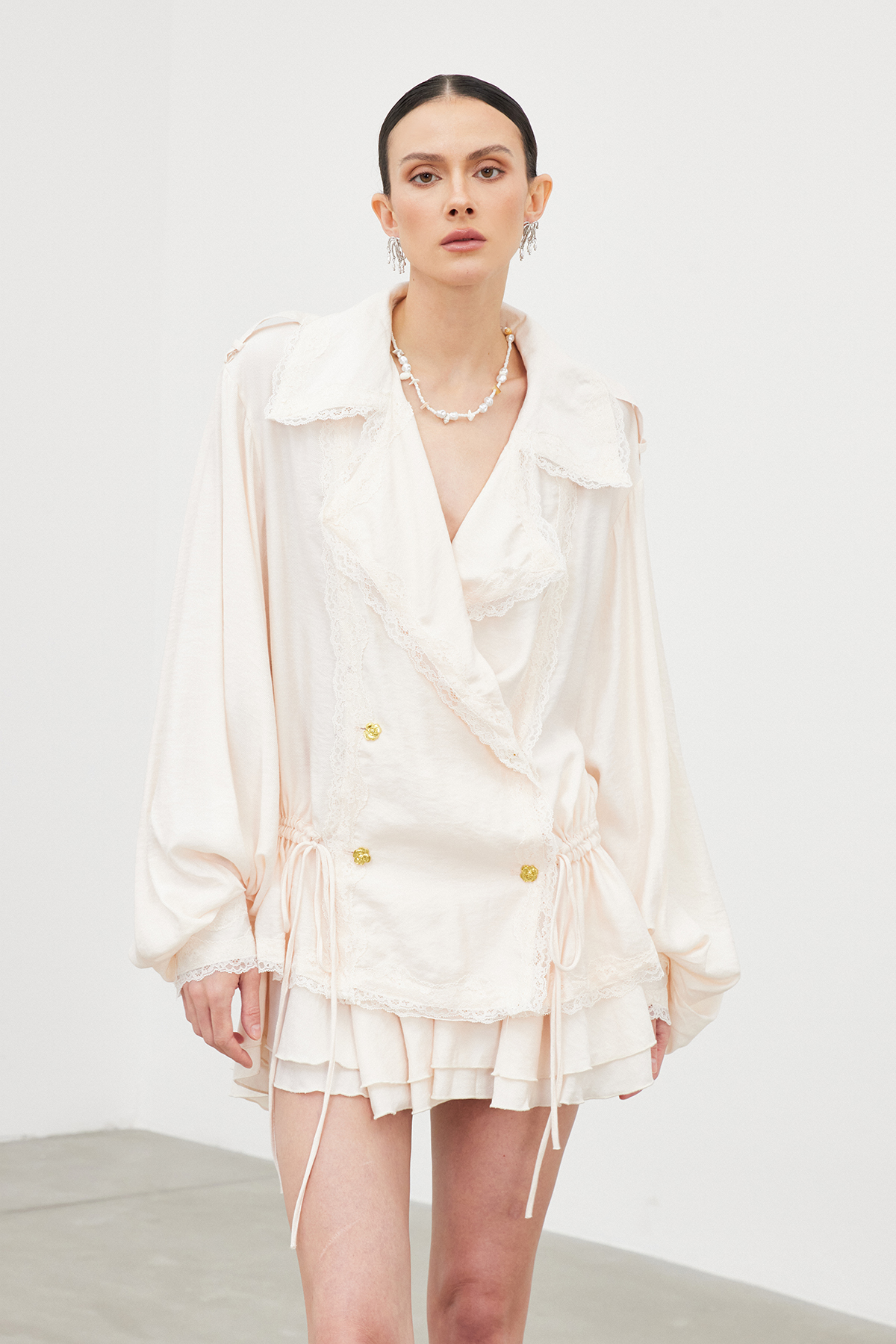 Iahel Balloon Sleeve Drawstring Skirt Set