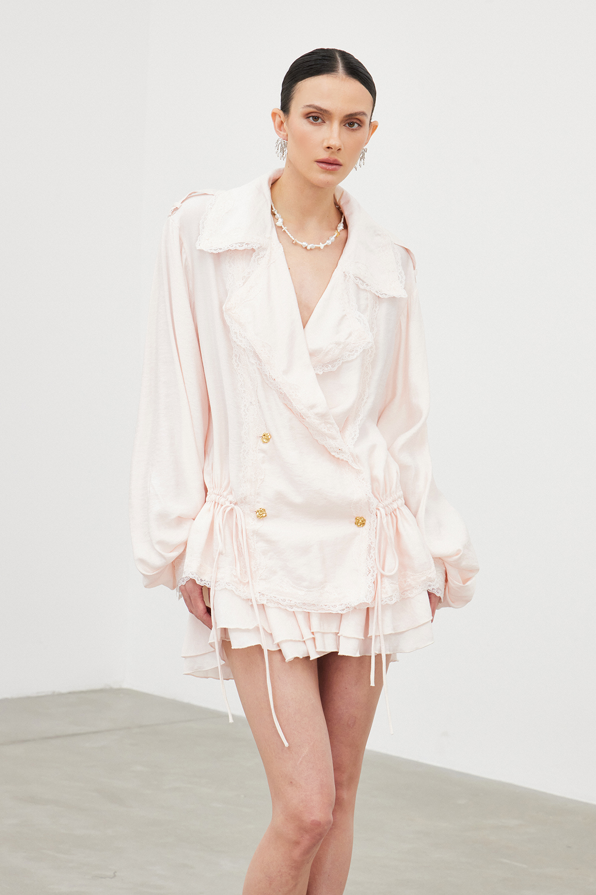 Iahel Balloon Sleeve Drawstring Skirt Set