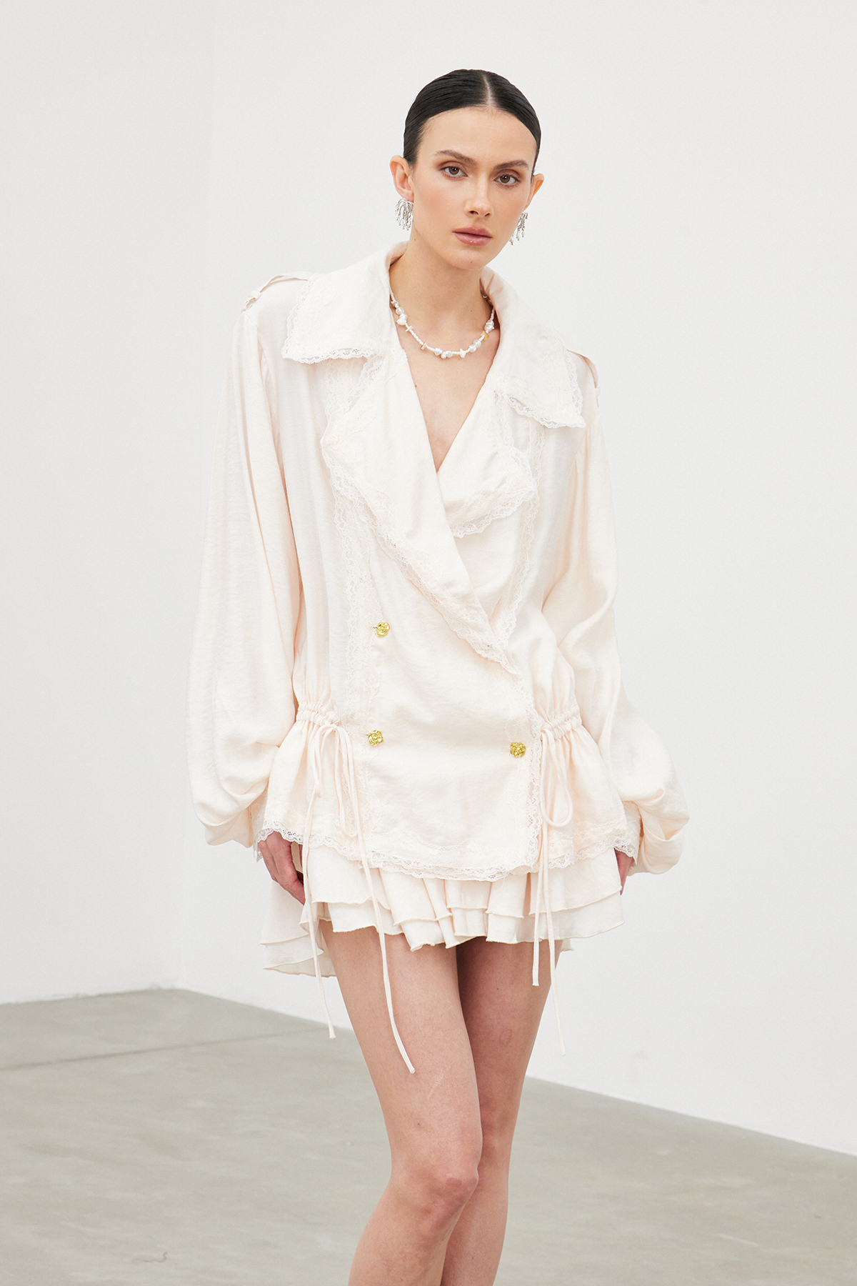 Iahel Balloon Sleeve Drawstring Skirt Set
