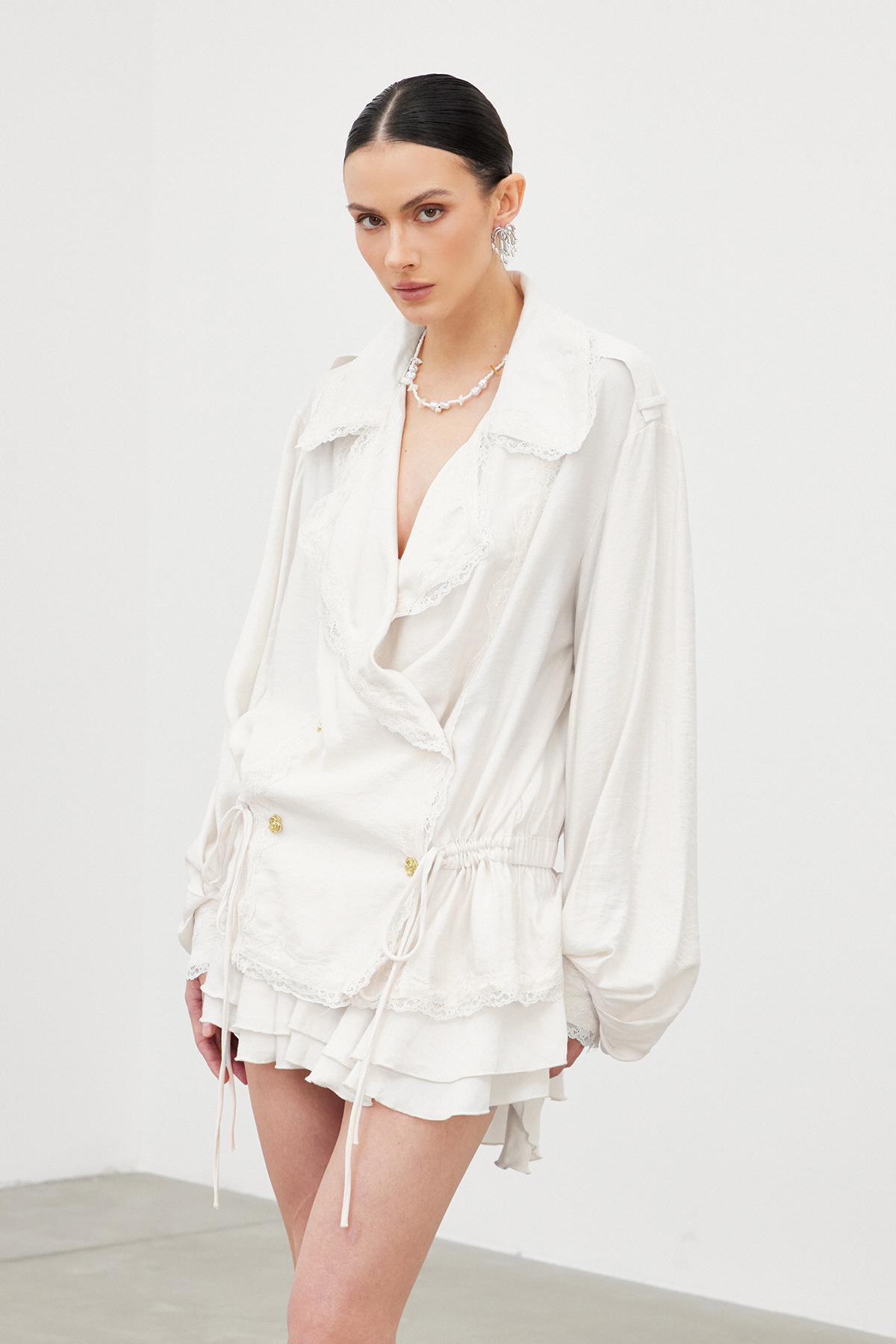 Iahel Balloon Sleeve Drawstring Skirt Set