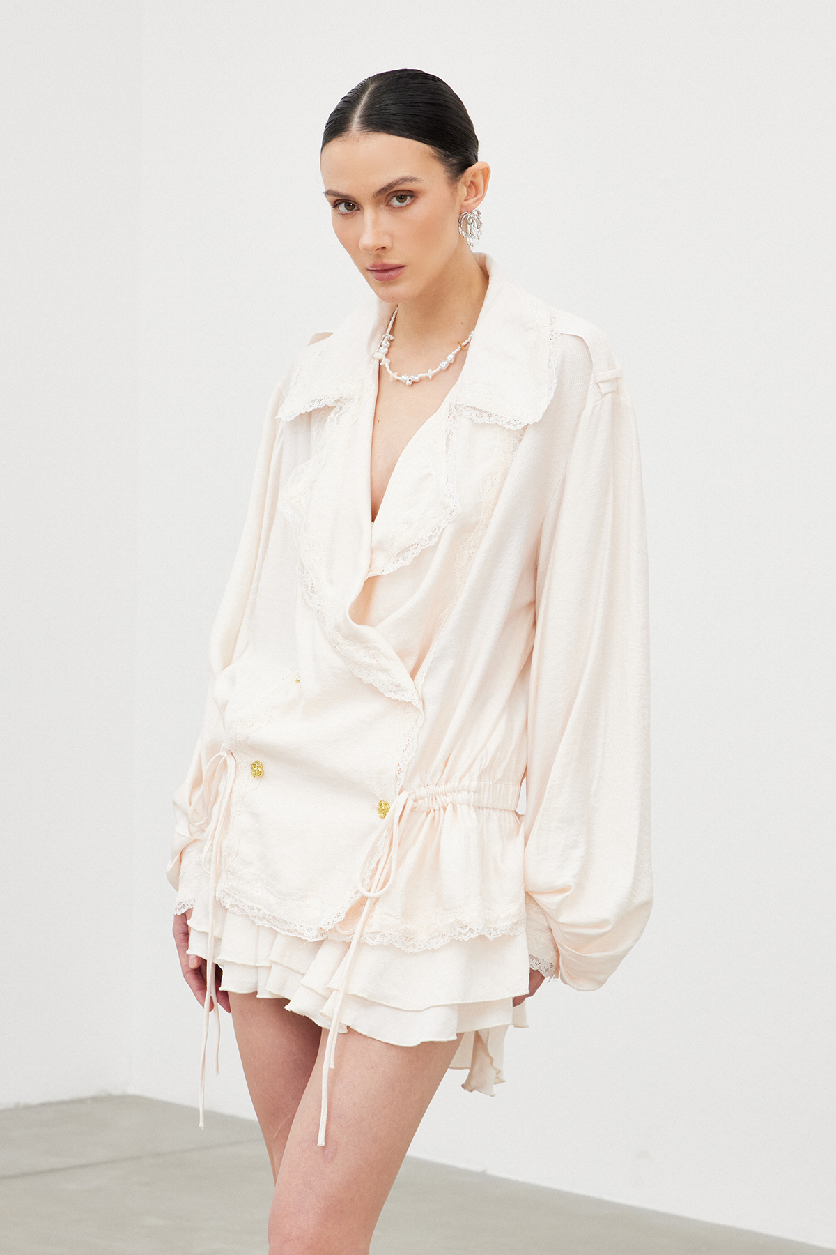 Iahel Balloon Sleeve Drawstring Skirt Set
