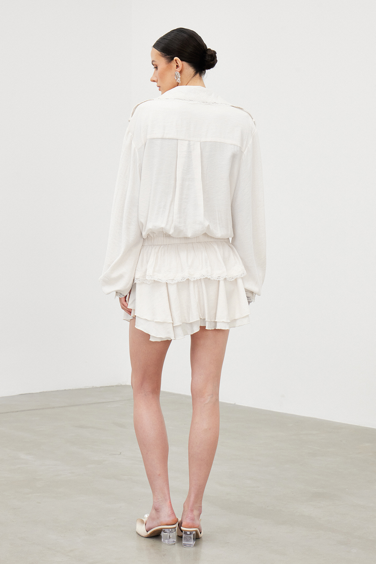 Iahel Balloon Sleeve Drawstring Skirt Set