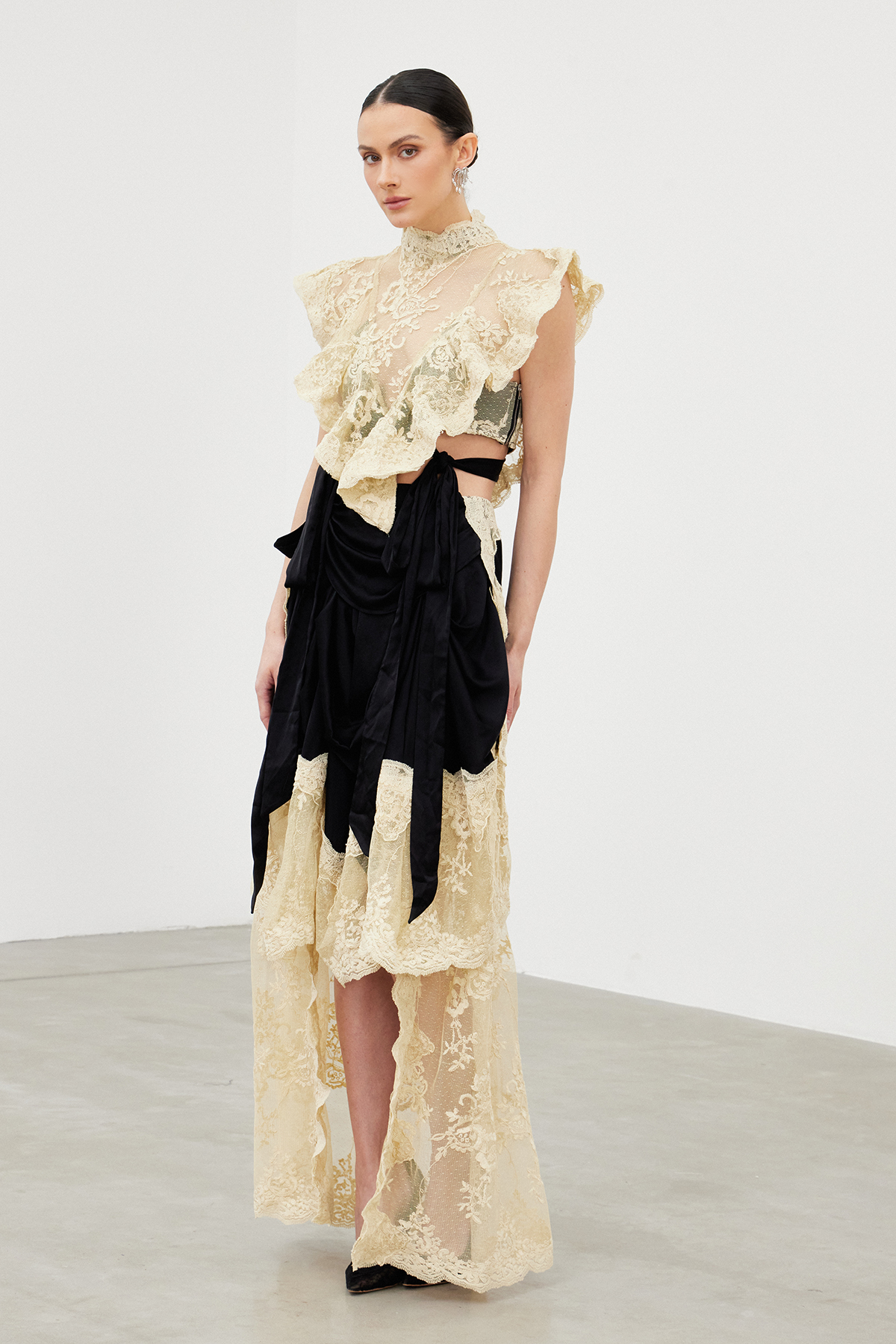 Iair Sleeveless Lace Ruffle Maxi Dress