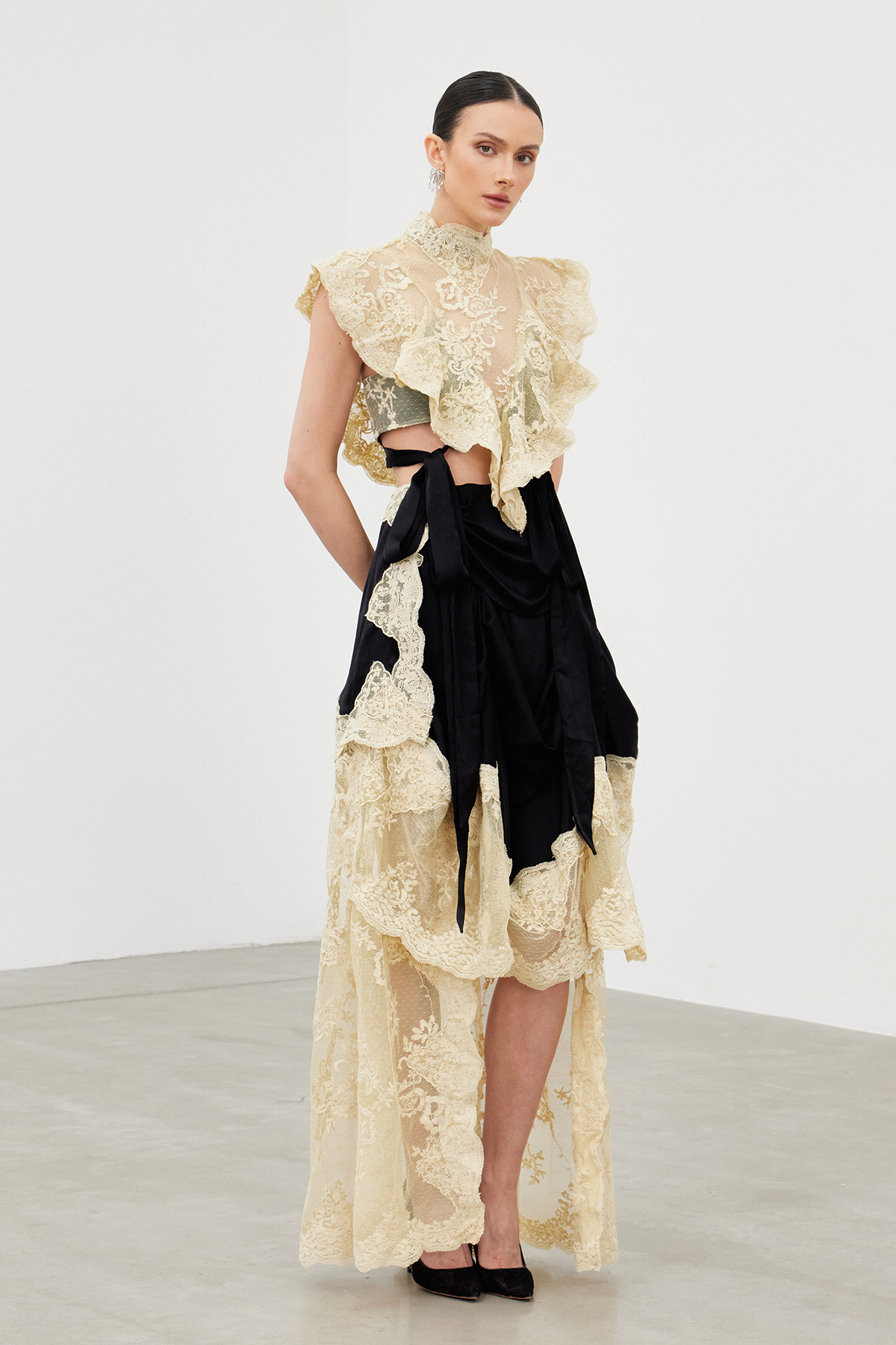 Iair Sleeveless Lace Ruffle Maxi Dress