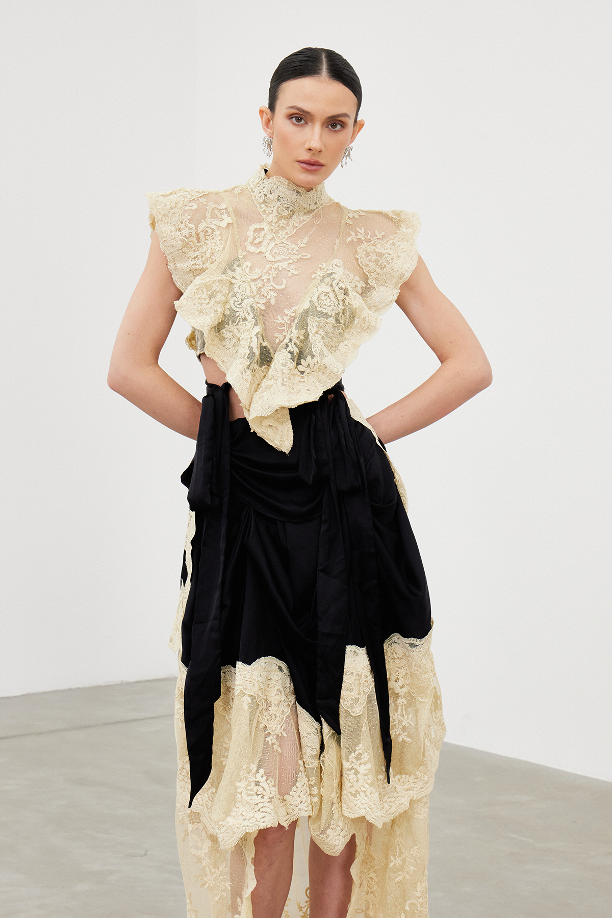 Iair Sleeveless Lace Ruffle Maxi Dress