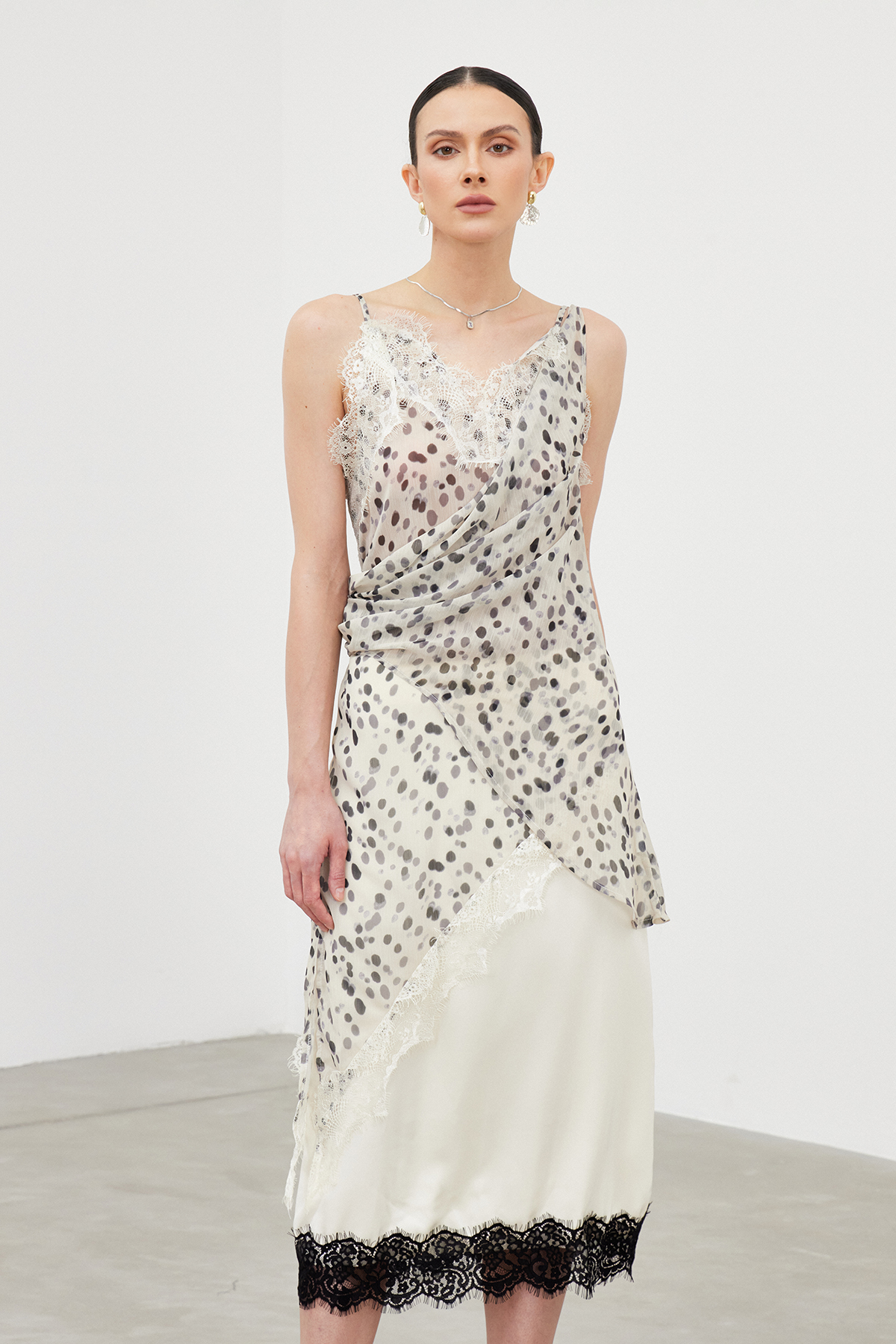 Iakchos Asymmetric Dot Lace Mini Dress