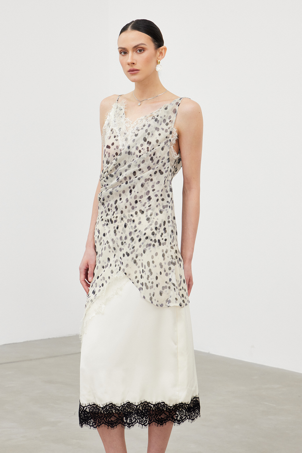 Iakchos Asymmetric Dot Lace Mini Dress