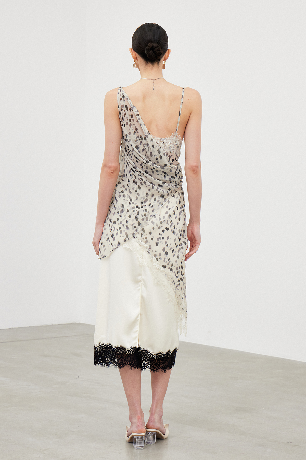 Iakchos Asymmetric Dot Lace Mini Dress