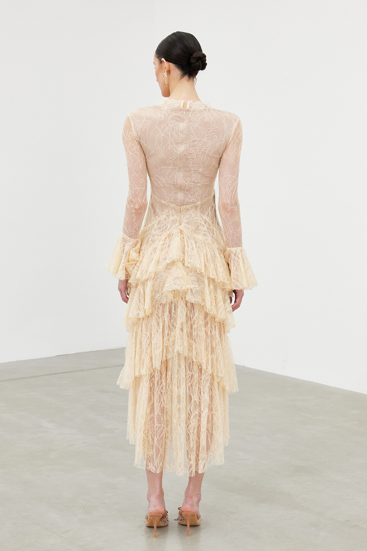Iakobos Lace Ruffle Tiered Maxi Dress