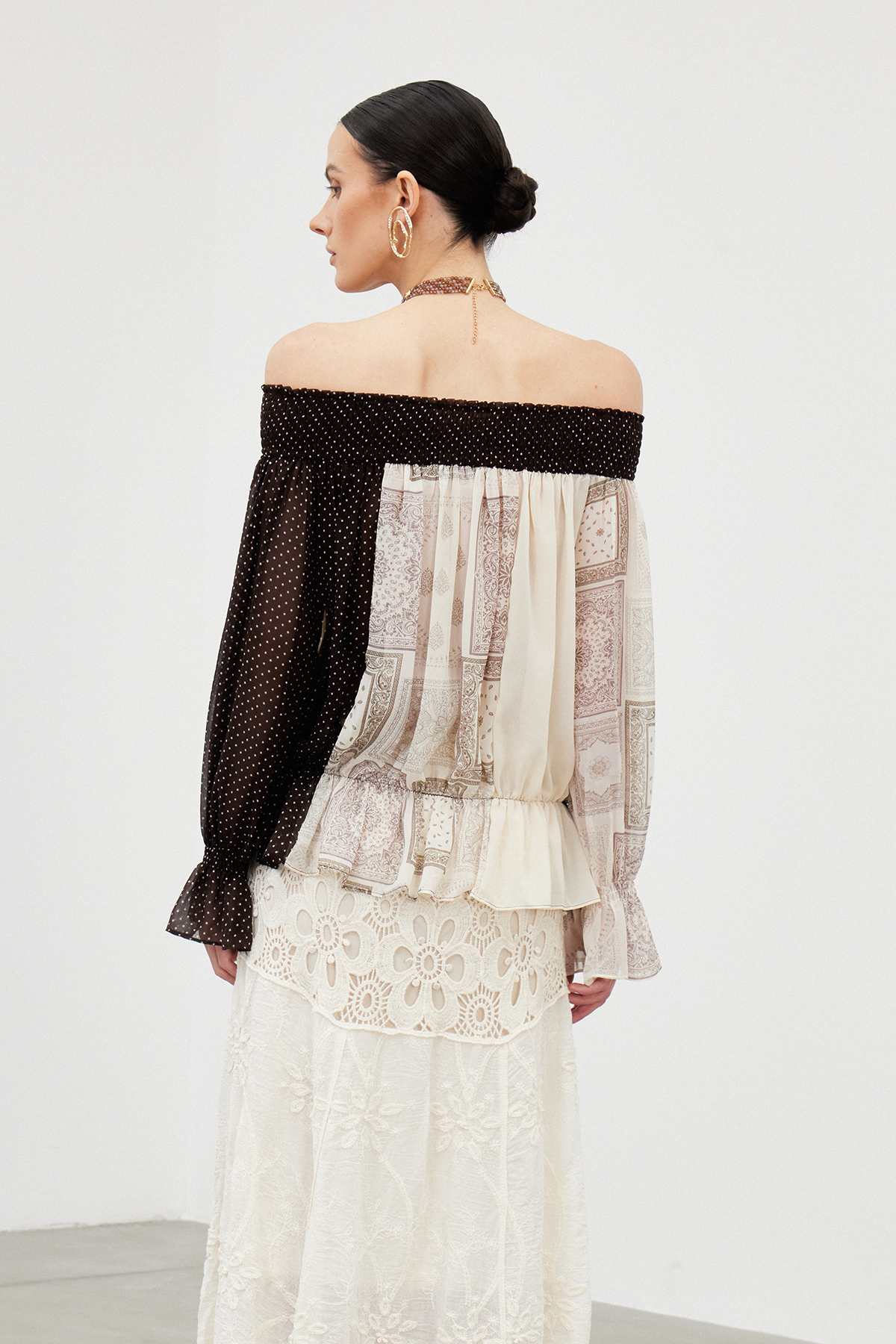 Iakovu Off Shoulder Dot Mesh Top