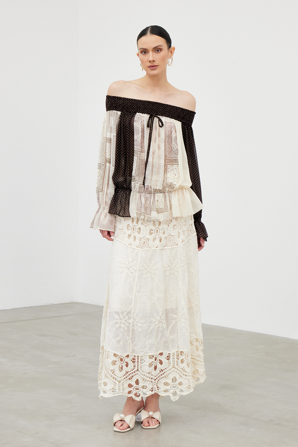 Iakovu Off Shoulder Dot Mesh Top