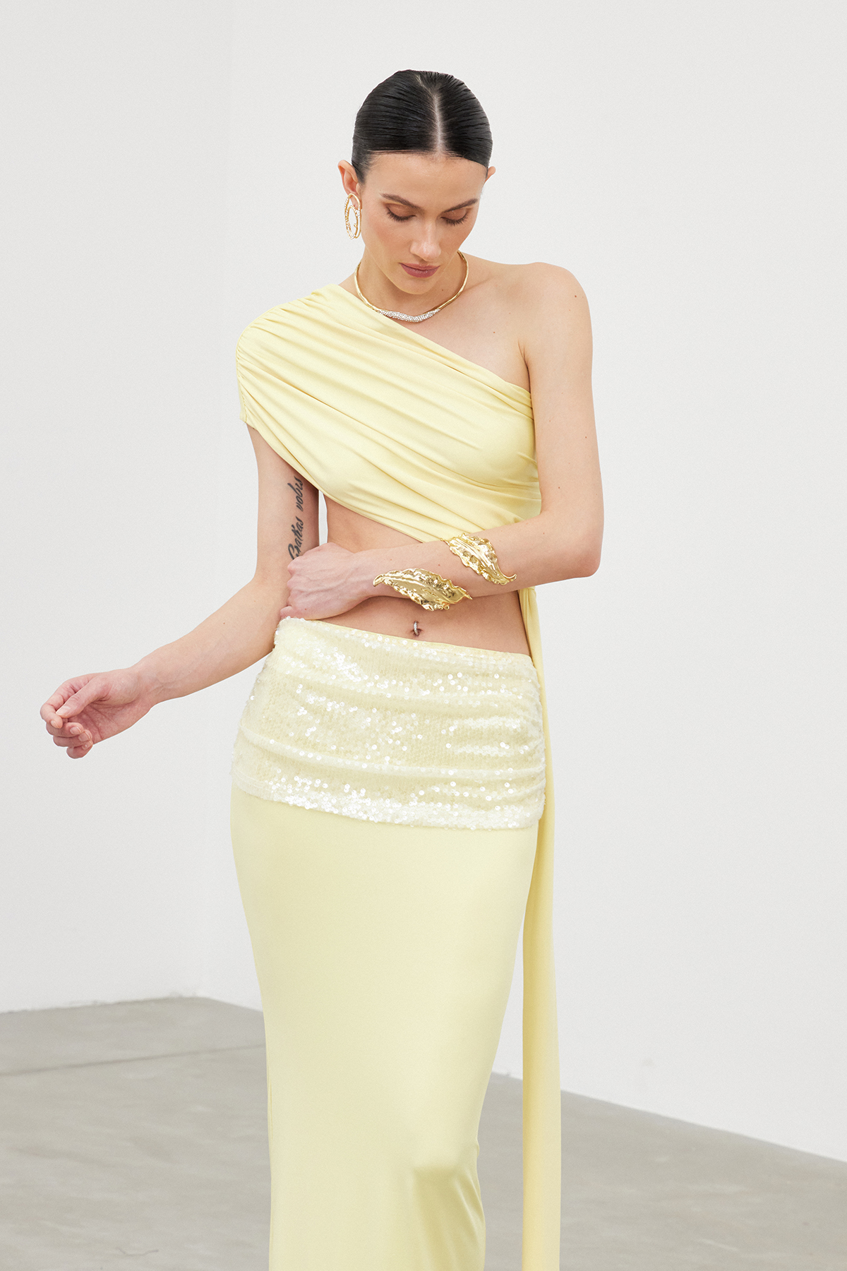 Ianis Asymmetric Sequin Skirt Set