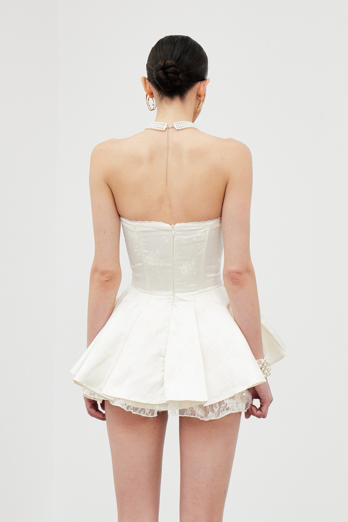 Iantha Strapless Lace Ruffle Mini Dress