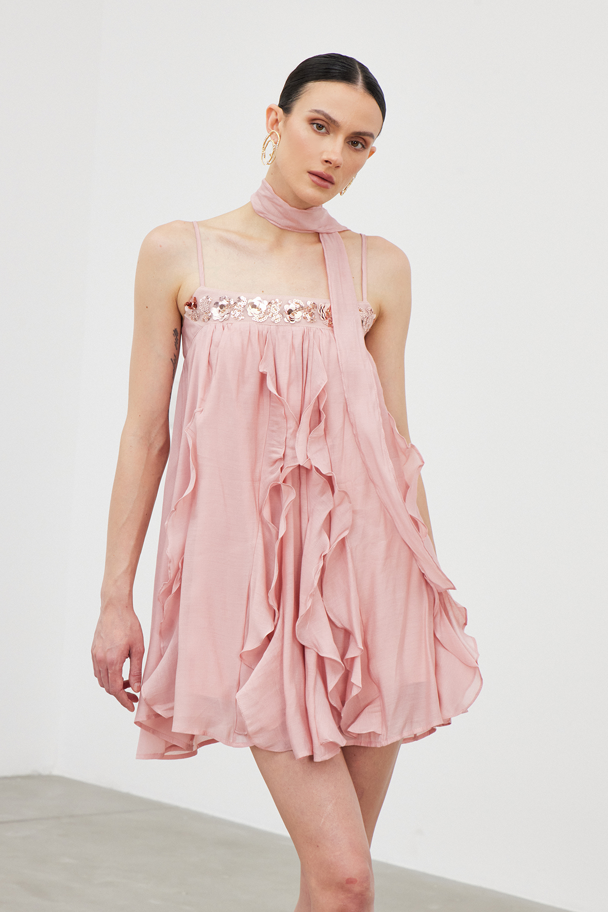 Ianto Sequin Ruffle Mini Dress