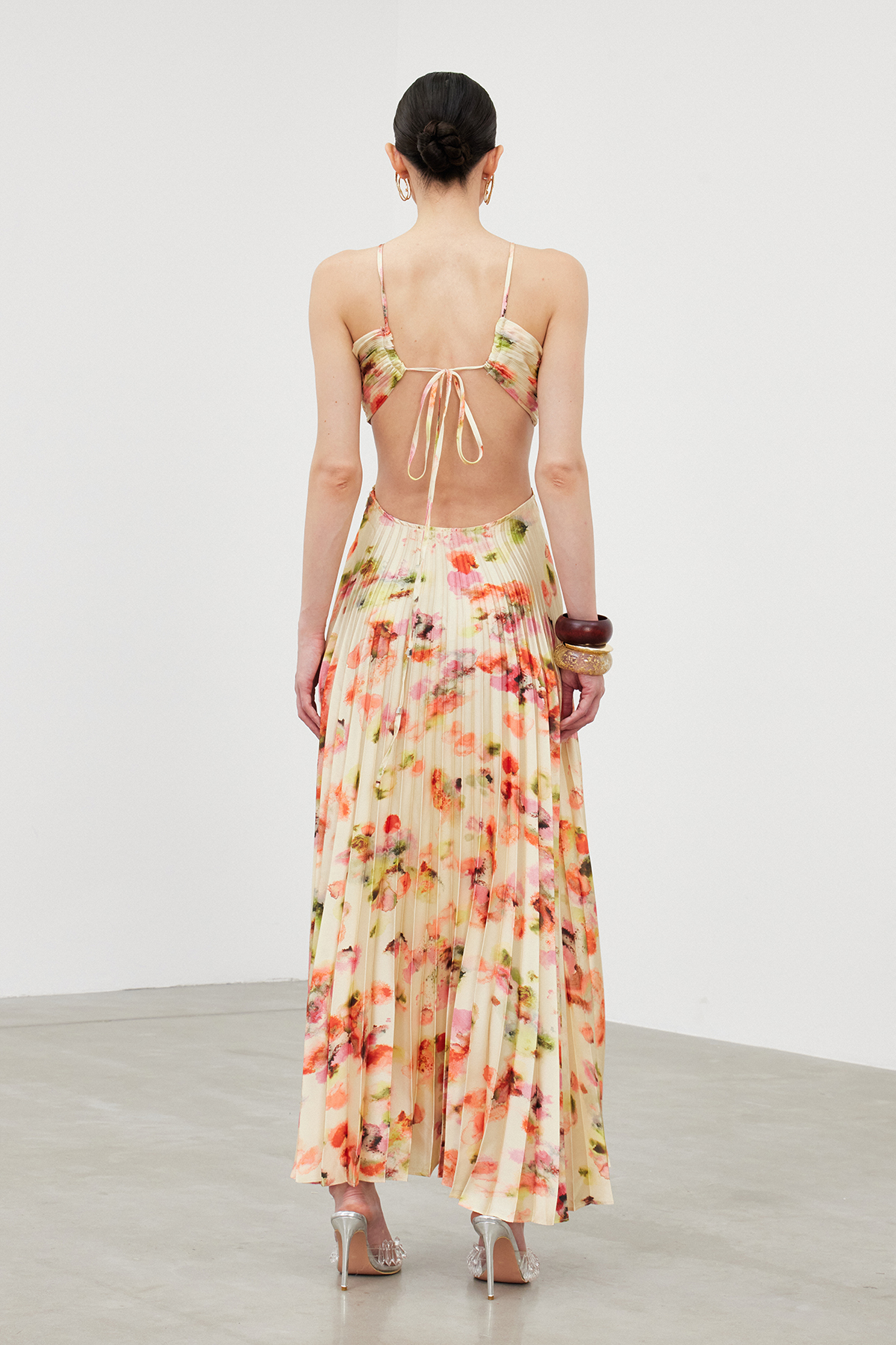 Ianuarius Halter Neck Ruch Print Maxi Dress