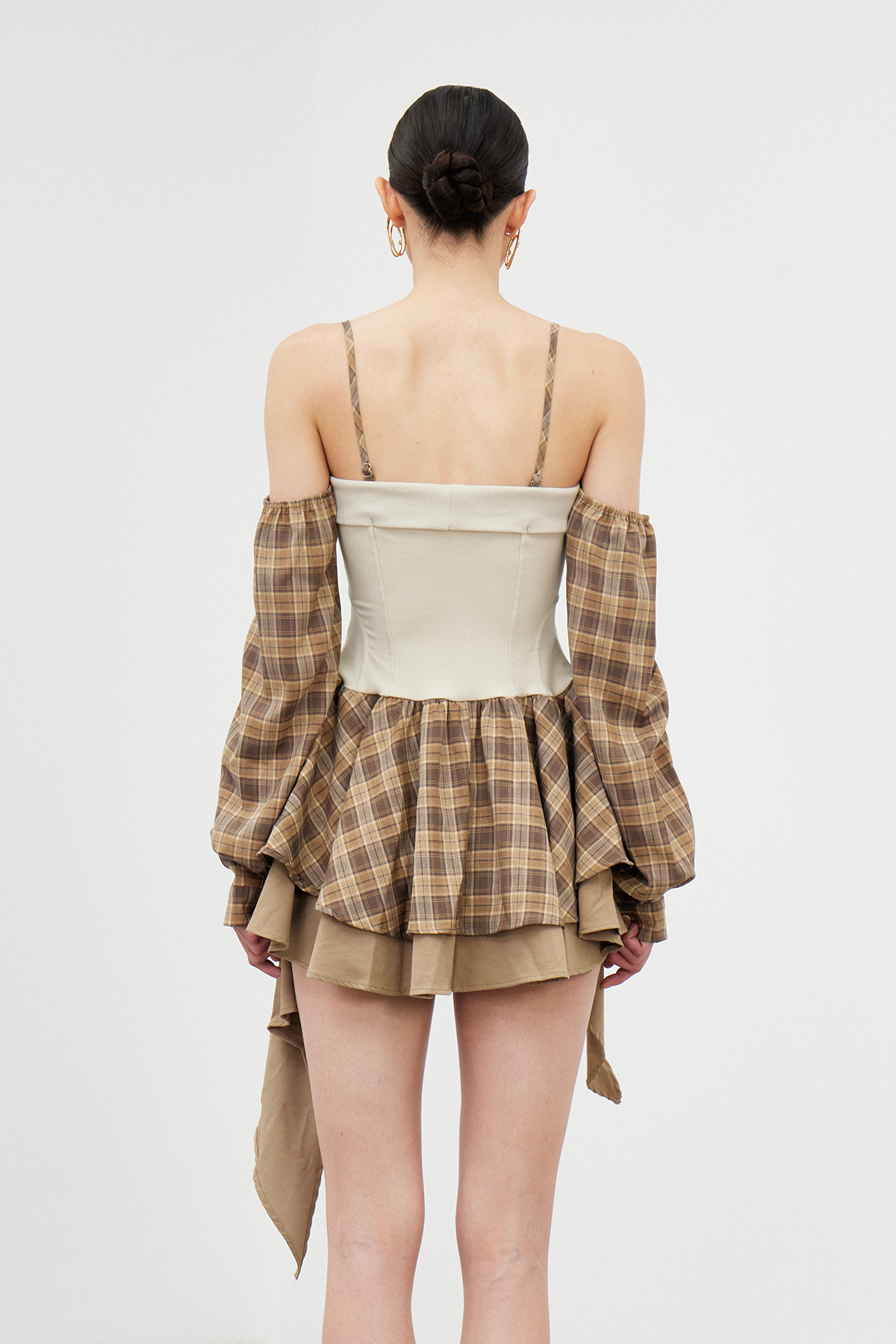 Iapetos Lace Up Grid Mini Dress